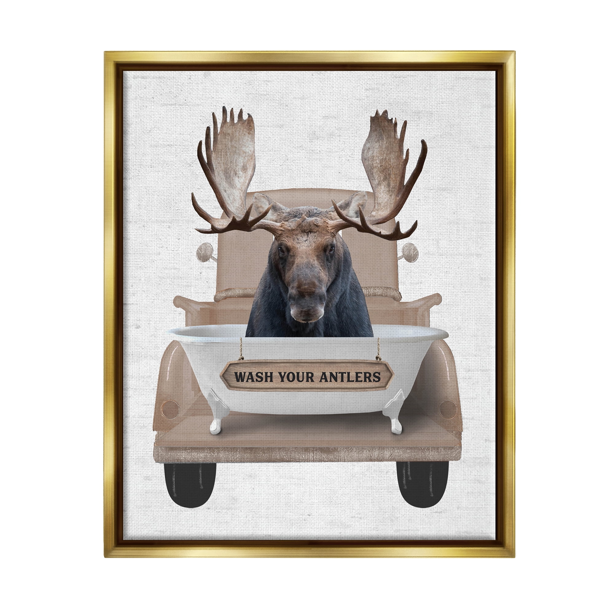 Stupell Industries Wash Your Antlers Truck Animals & Insects Painting Gold Floater Framed Art Print Wall Art, 25 x 31
