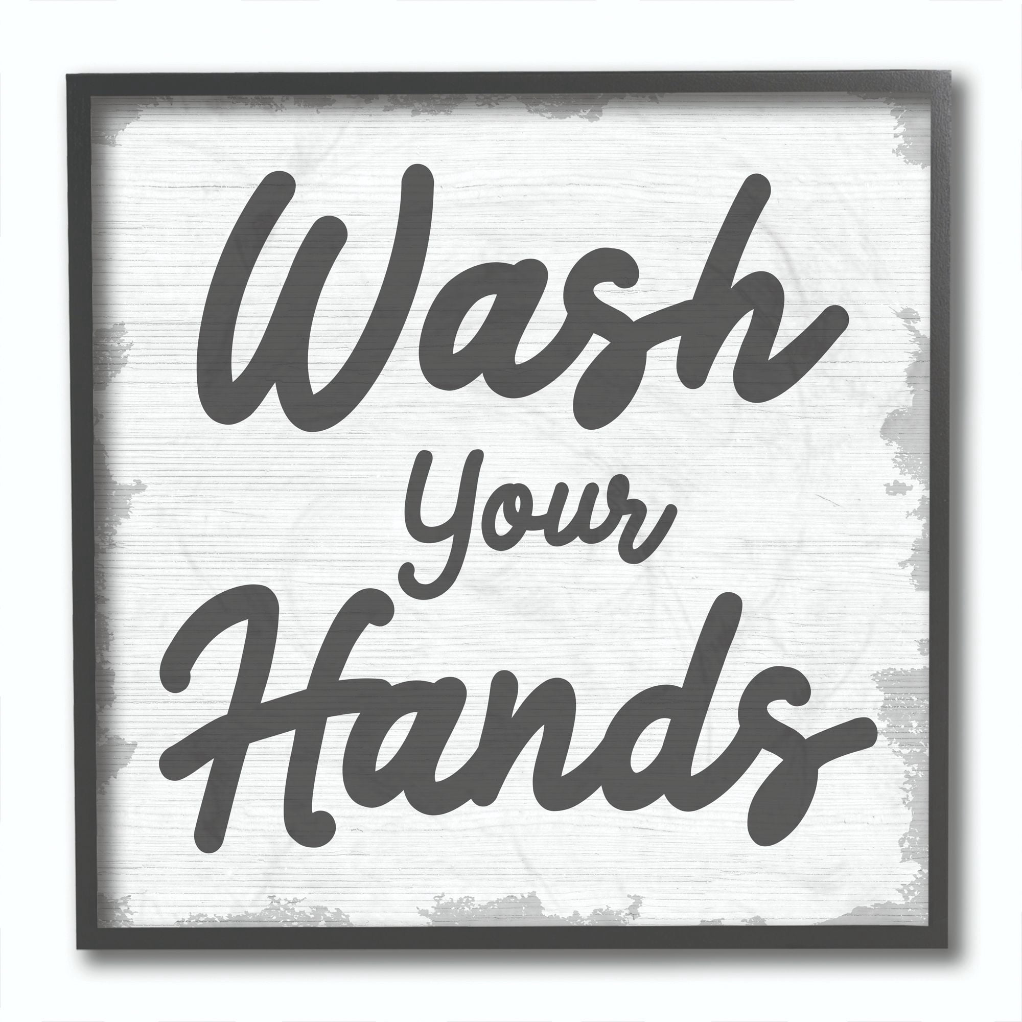 Stupell Industries Wash Your Hands Bathroom Neutral Gray Word Design Framed Wall Art by Daphne Polselli