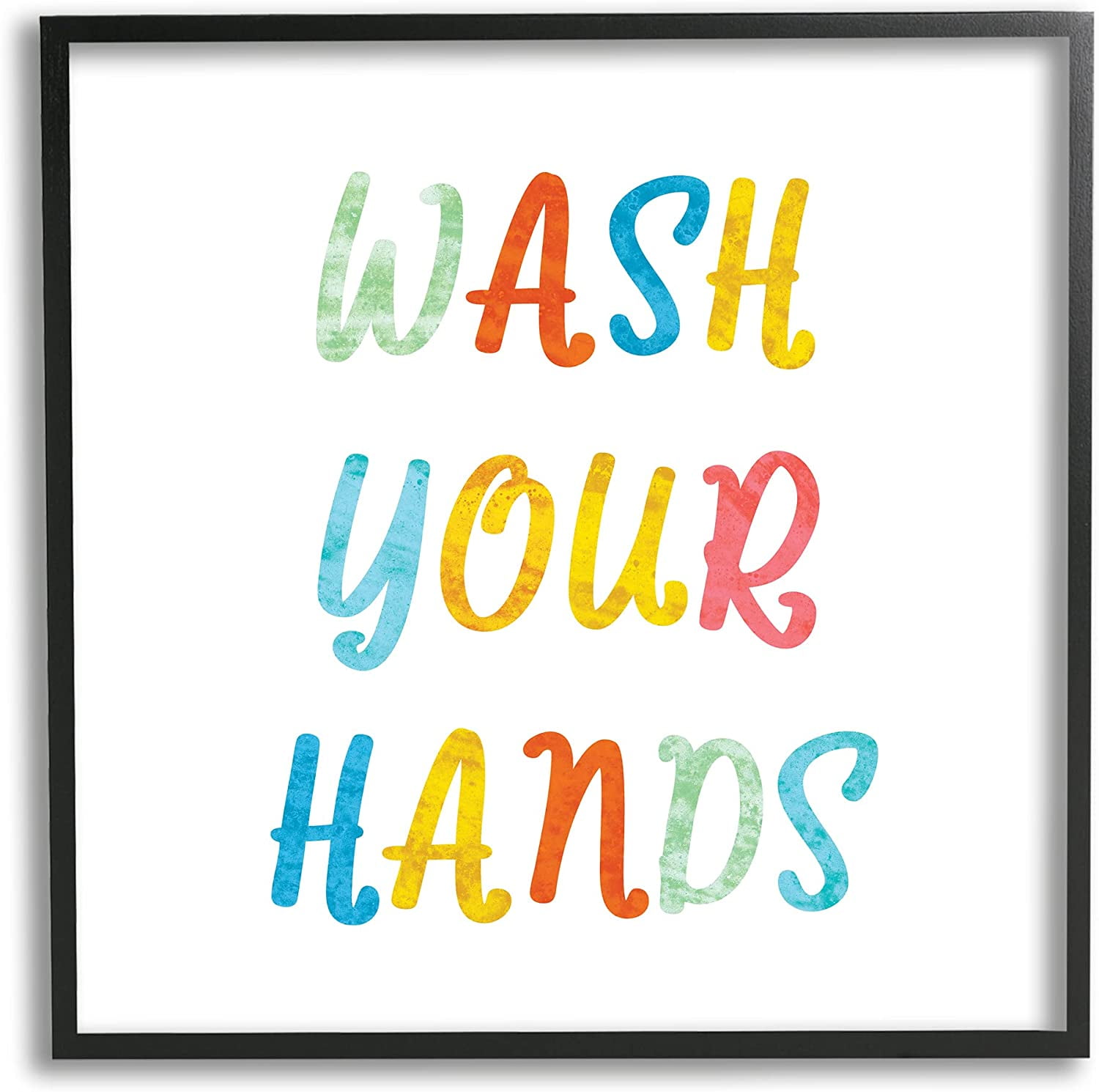 Stupell Industries Wash Your Hands Bathroom Rules Kids Typography Typography Painting Black Framed Art Print Wall Art, 12 x 12