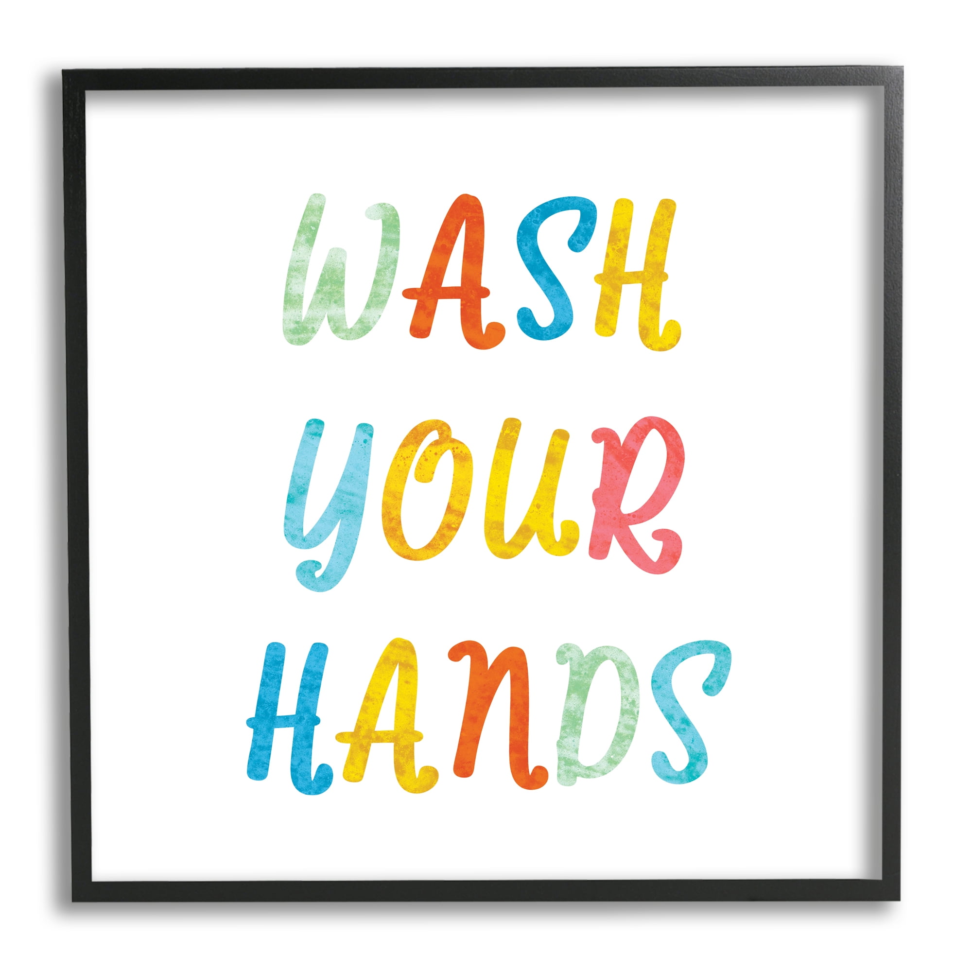 Stupell Industries Wash Your Hands Bathroom Rules Kids Typography Typography Painting Black Framed Art Print Wall Art, 24 x 24