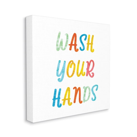 Stupell Industries Wash Your Hands Bathroom Rules Kids Typography Typography Painting Gallery Wrapped Canvas Print Wall Art, 30 x 30