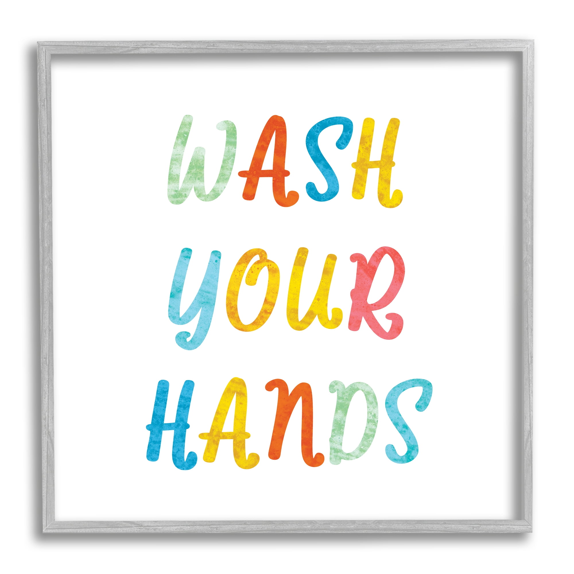 Stupell Industries Wash Your Hands Bathroom Rules Kids Typography Typography Painting Gray Framed Art Print Wall Art, 24 x 24