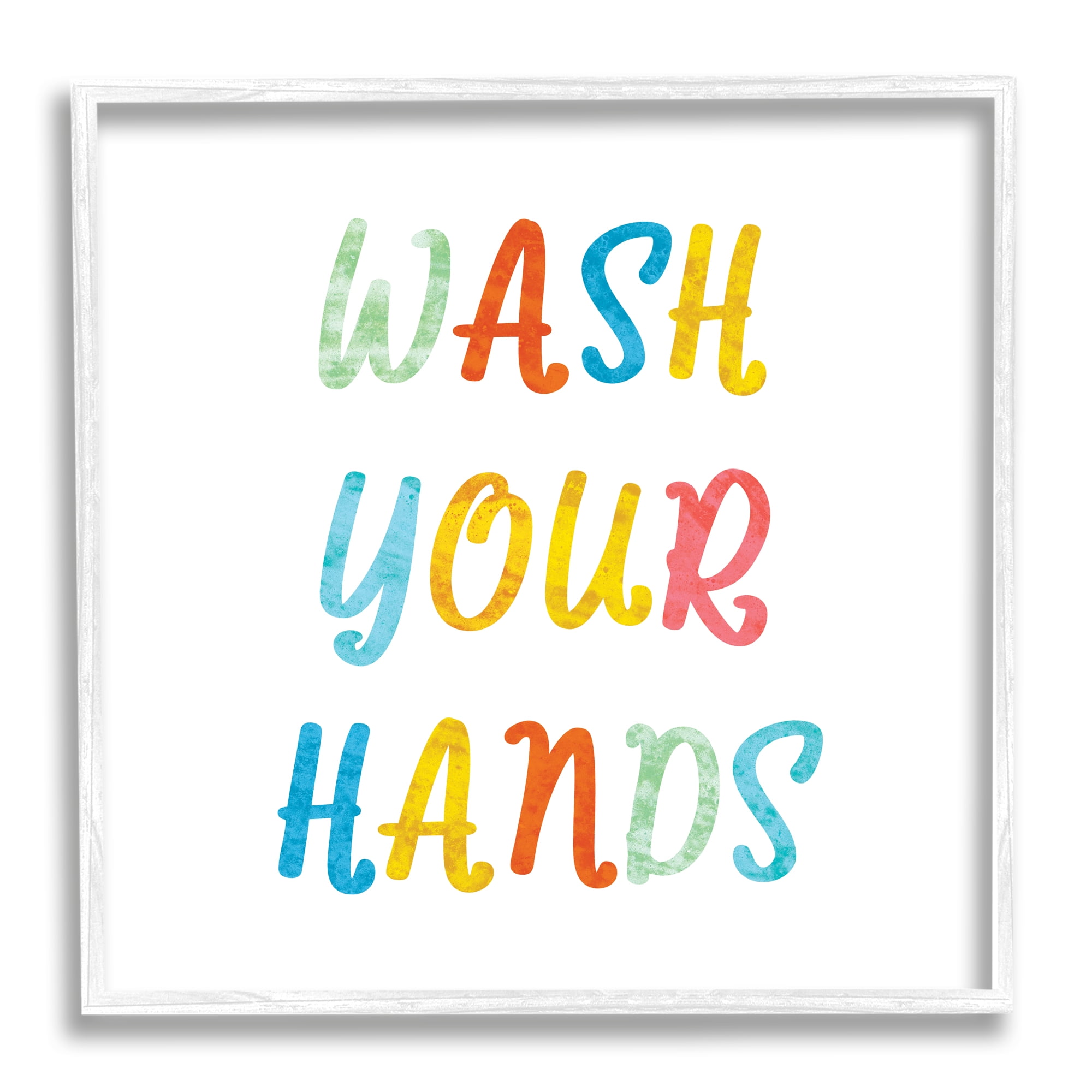 Stupell Industries Wash Your Hands Bathroom Rules Kids Typography Typography Painting White Framed Art Print Wall Art, 24 x 24
