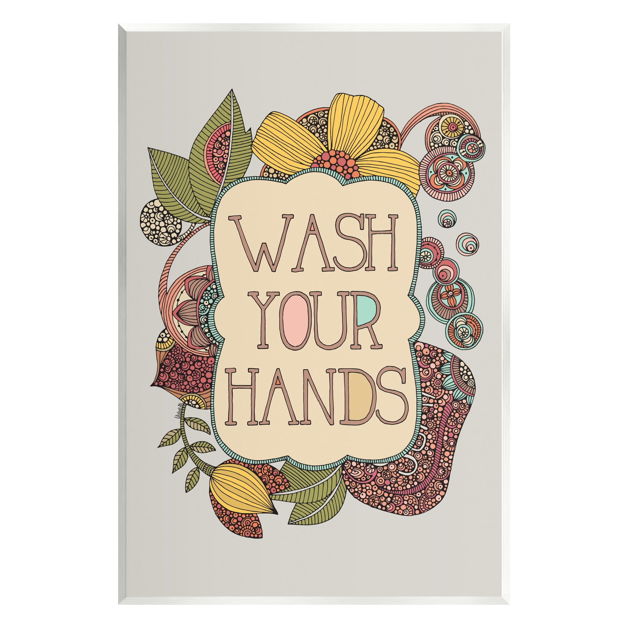 Stupell Industries Wash Your Hands Bathroom Sign Intricate Floral Details Graphic Art Unframed Art Print Wall Art, Design by Valentina Harper