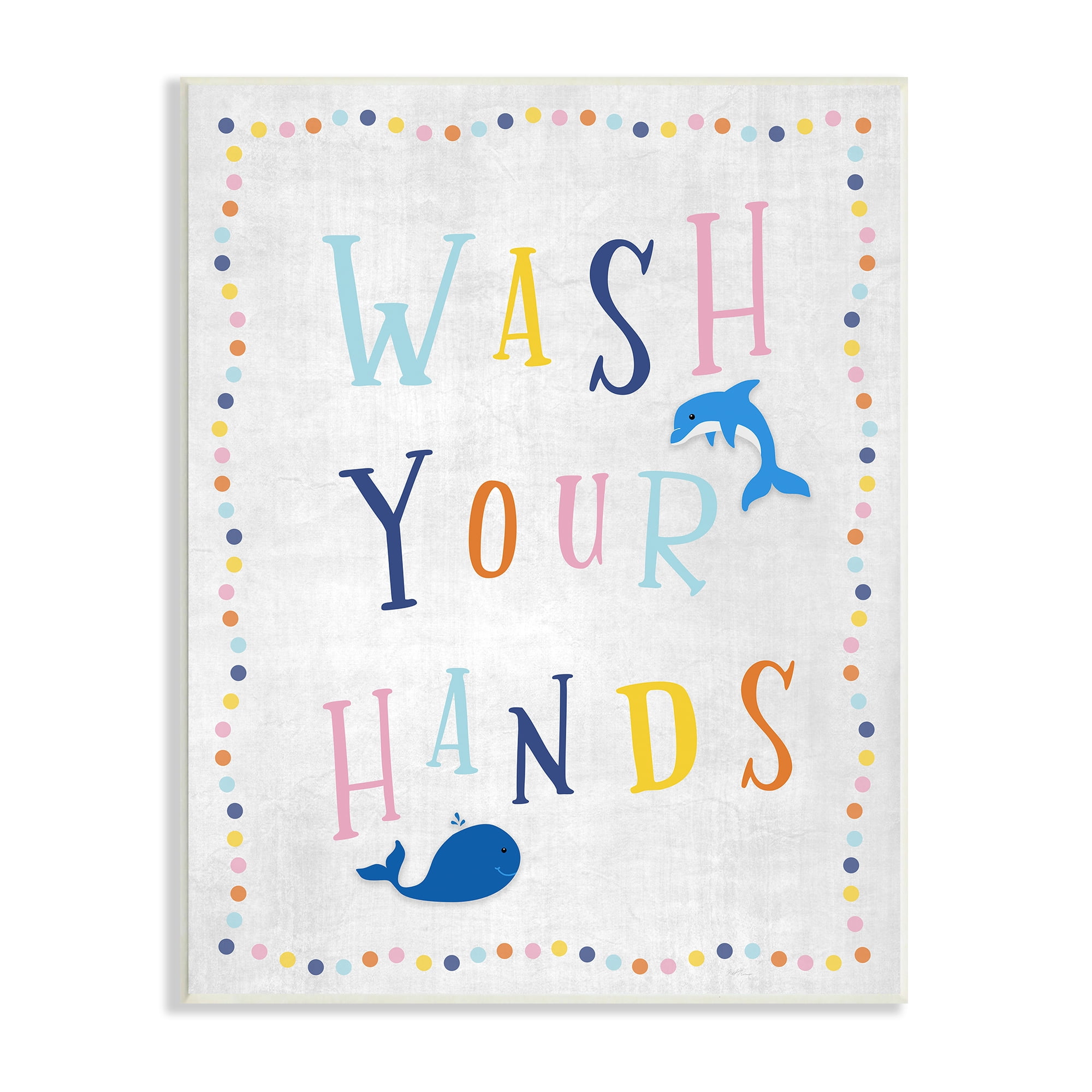 Stupell Industries Wash Your Hands Bathroom Sign Playful Dolphin Whale Graphic Art Unframed Art Print Wall Art, 10x15, by Natalie Carpentieri