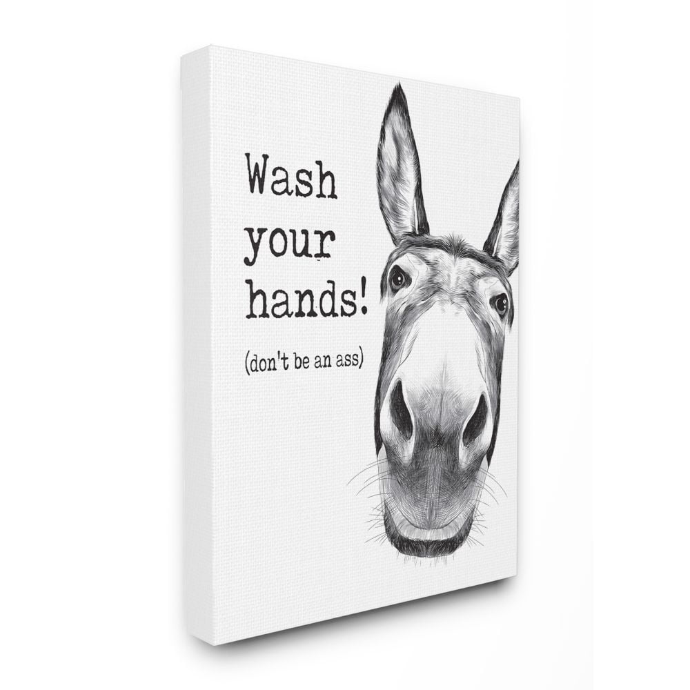 Stupell Industries Wash Your Hands Donkey Quote Bathroom Animal Humor Canvas Wall Art Design by Lettered and Lined, 24" x 30"