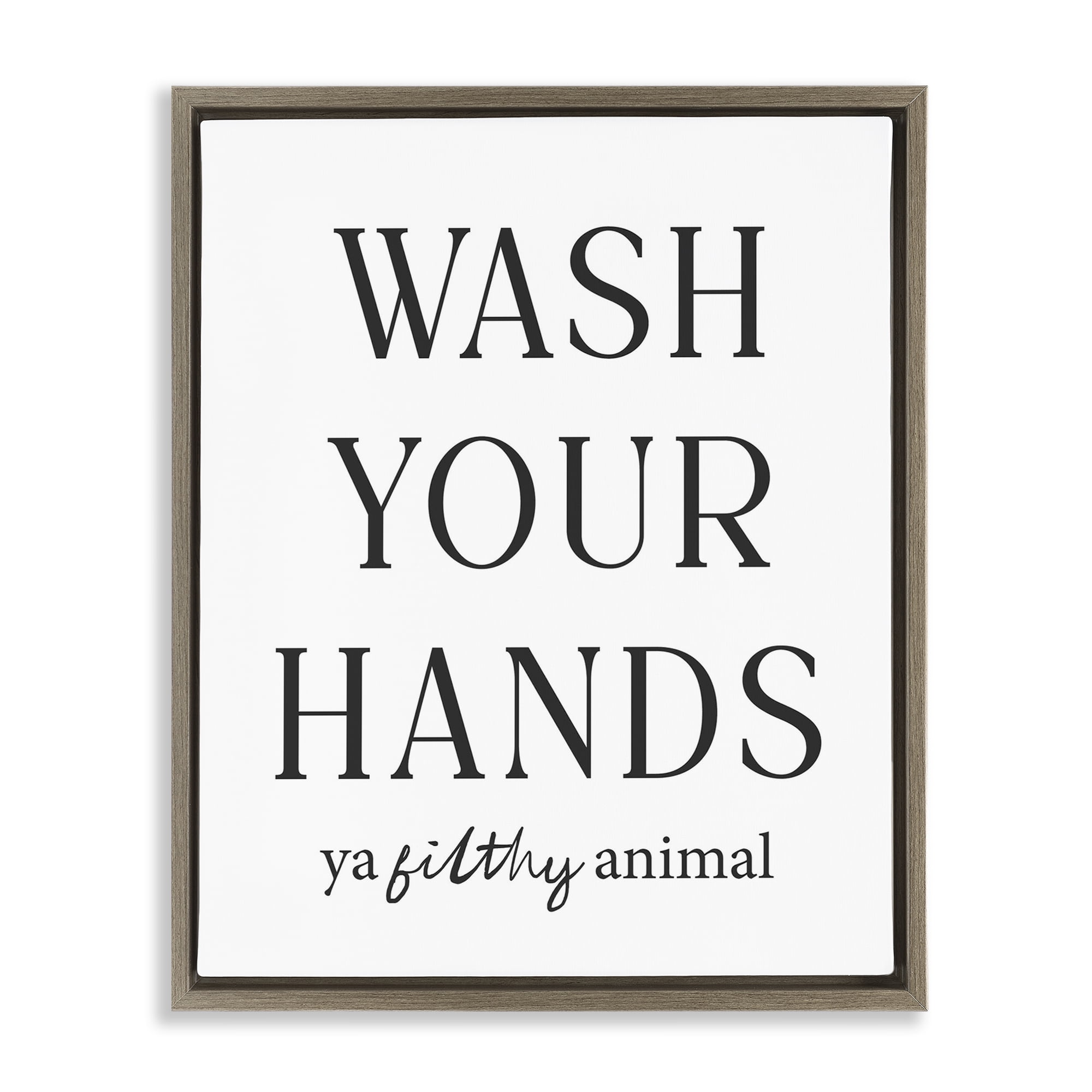 Stupell Industries Wash Your Hands Funny Reminder Brown Framed Floater Canvas Wall Art, design by Lettered and Lined