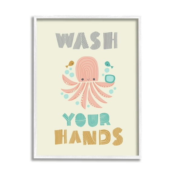 Stupell Industries Wash Your Hands Mod Octopus, 11 x 14,Design by Heather Rosas