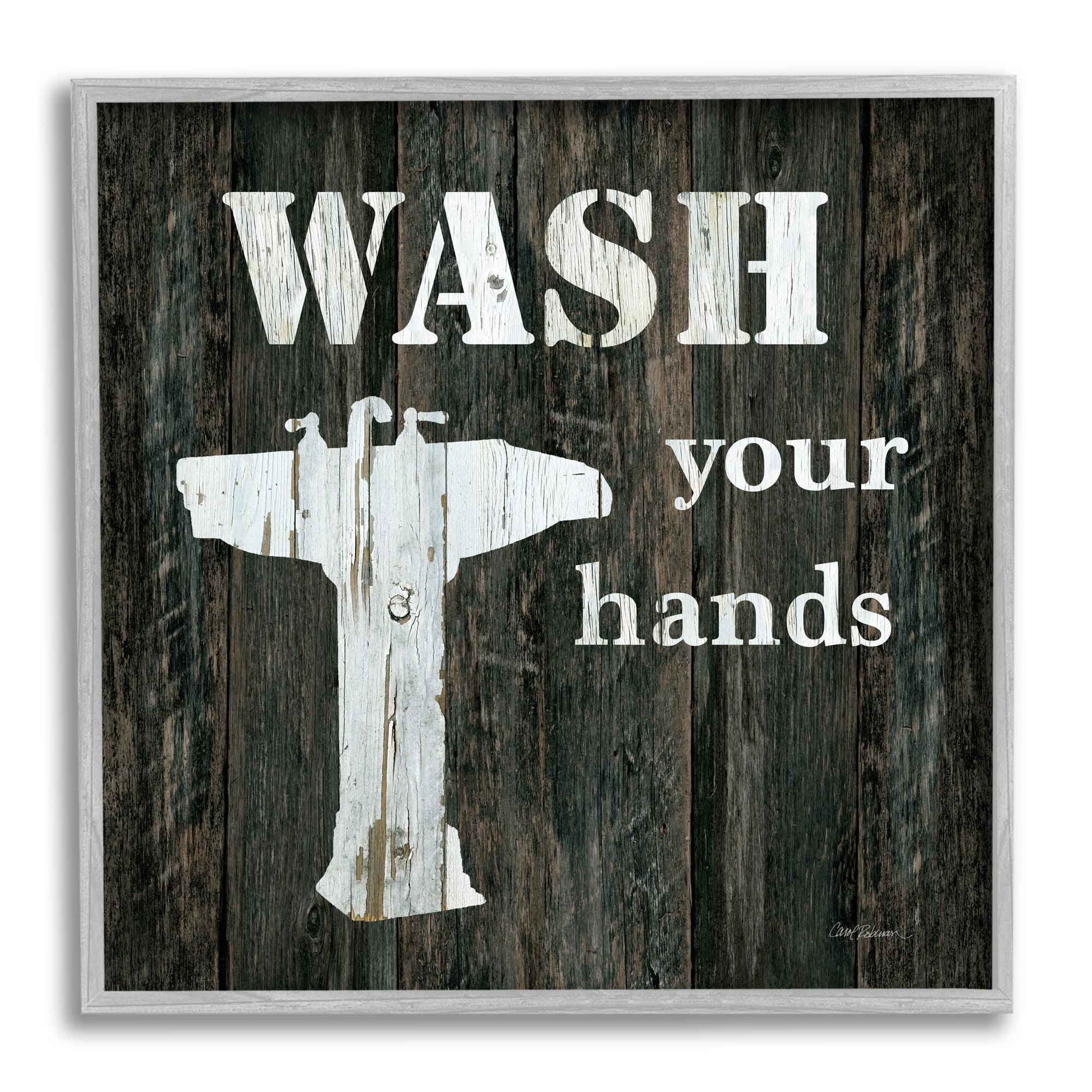 Stupell Industries Wash Your Hands Phrase Rustic Bathroom Sink, 12 x 12, Design by Carol Robinson