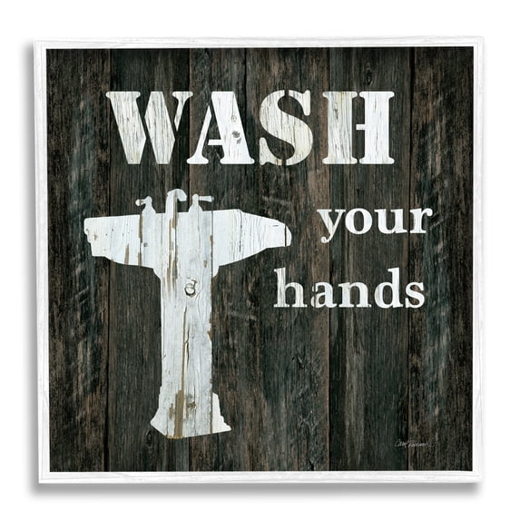 Stupell Industries Wash Your Hands Phrase Rustic Bathroom Sink, 24 x 24, Design by Carol Robinson