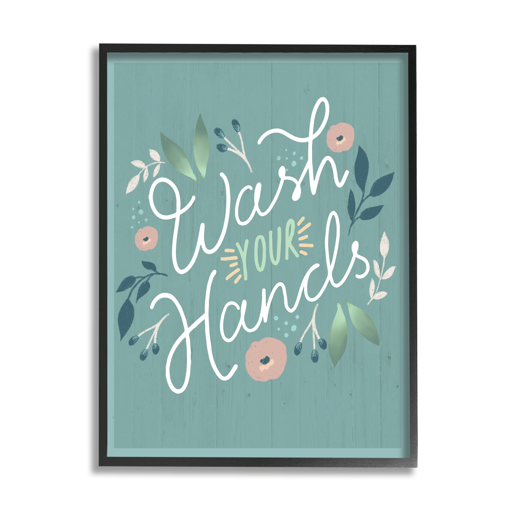 Stupell Industries Wash Your Hands Pink Florals Green Farmhouse Pattern, 11 x 14, Design by Louise Allen