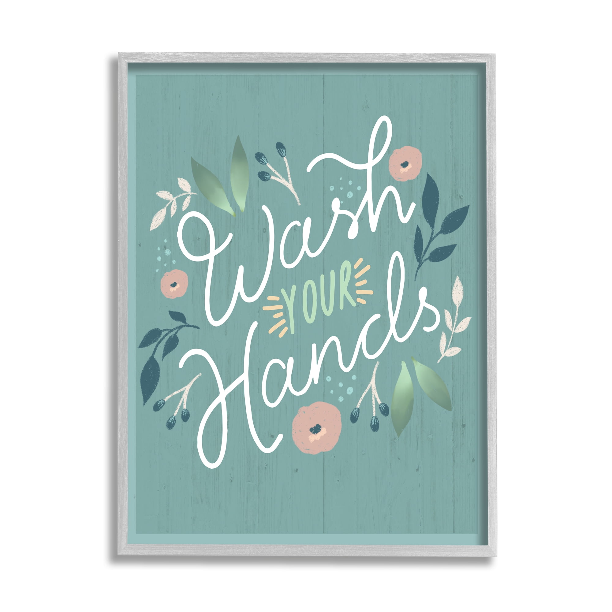 Stupell Industries Wash Your Hands Pink Florals Green Farmhouse Pattern, 24 x 30, Design by Louise Allen