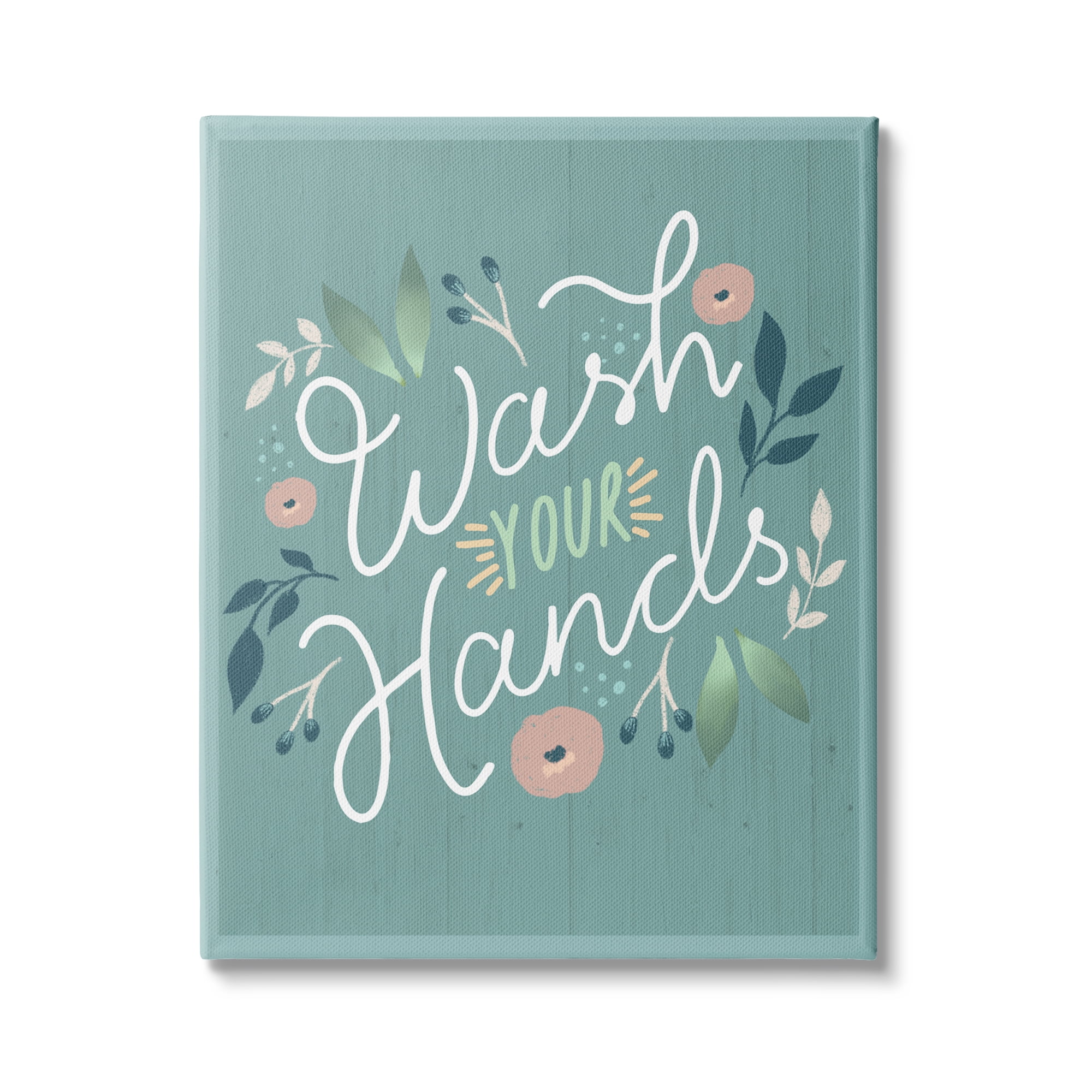 Stupell Industries Wash Your Hands Pink Florals Green Farmhouse Pattern, 24 x 30, Design by Louise Allen