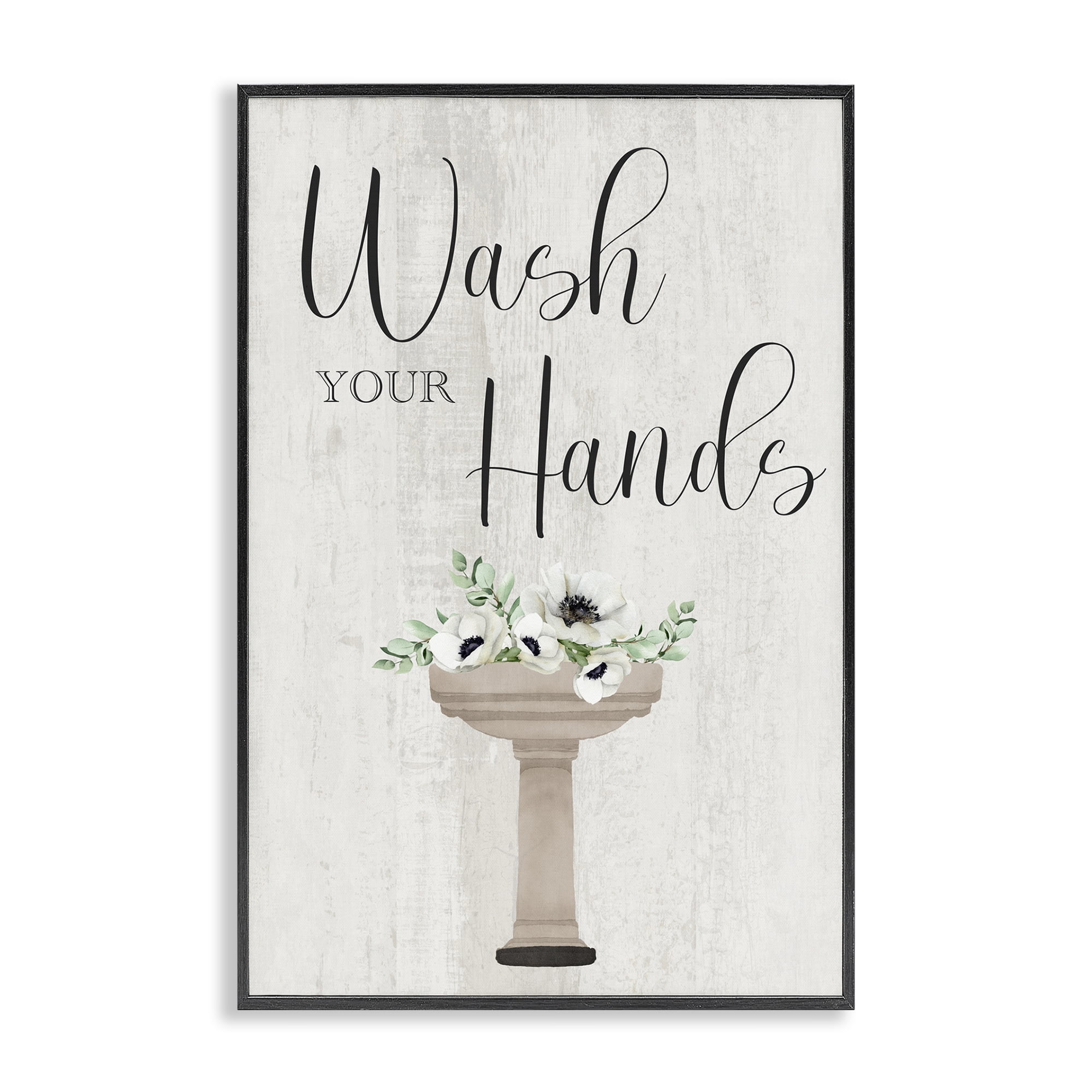 Stupell Industries Wash Your Hands Poppies Bath & Laundry Painting Black Framed Art Print Wall Art, 12 x 18