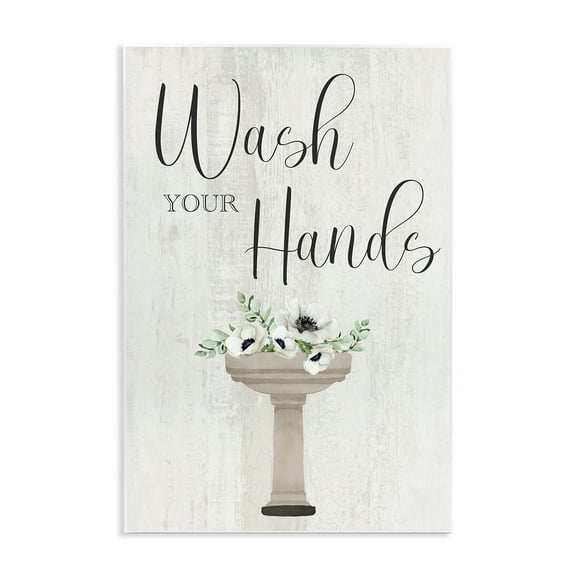 Stupell Industries Wash Your Hands Poppies Bath & Laundry Painting Unframed Art Print Wall Art, 10 x 15