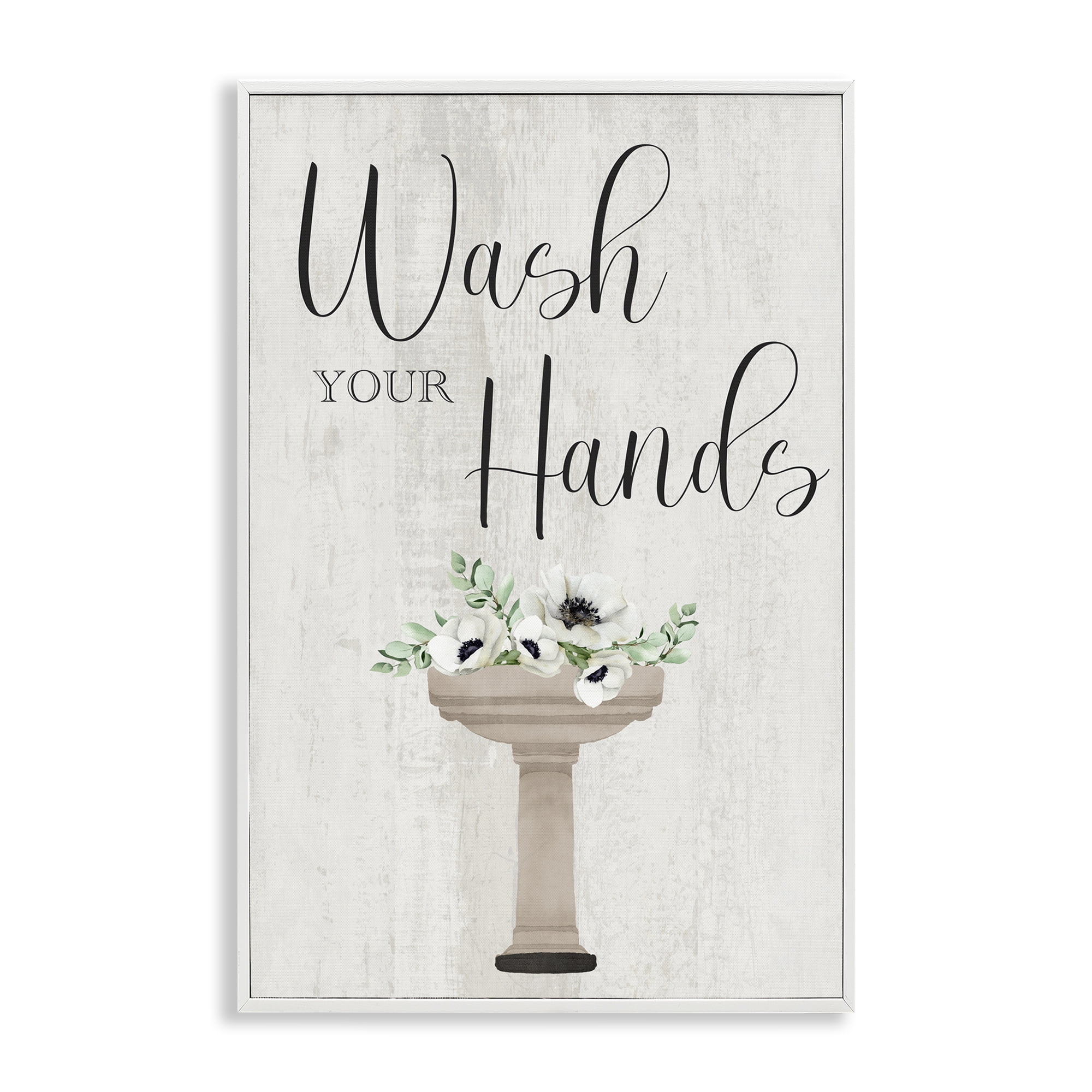 Stupell Industries Wash Your Hands Poppies Bath & Laundry Painting White Framed Art Print Wall Art, 16 x 24
