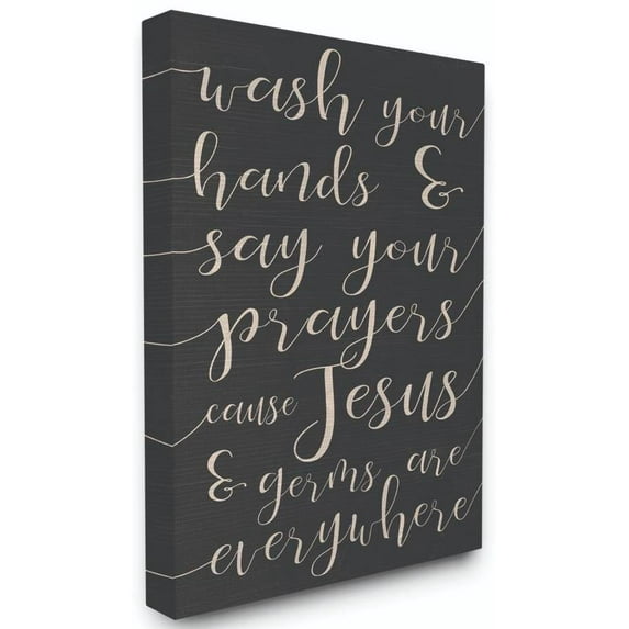 Stupell Industries Wash Your Hands Prayers Black and White Family Bathroom Word Design Canvas Wall Art by Daphne Polselli