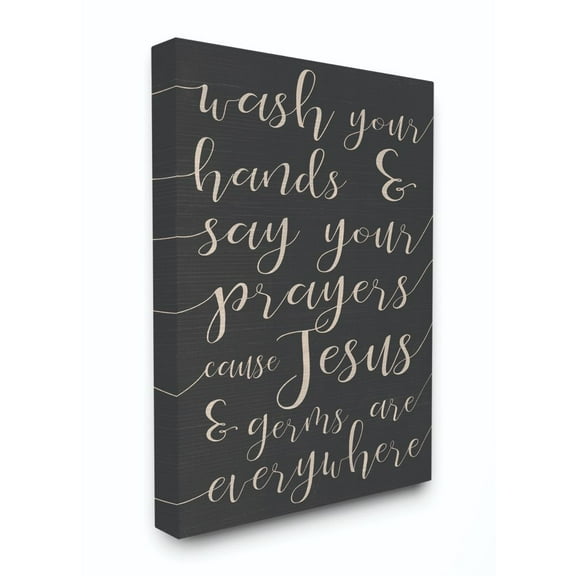 Stupell Industries Wash Your Hands Prayers Black and White Family Bathroom Word Design Canvas Wall Art by Daphne Polselli
