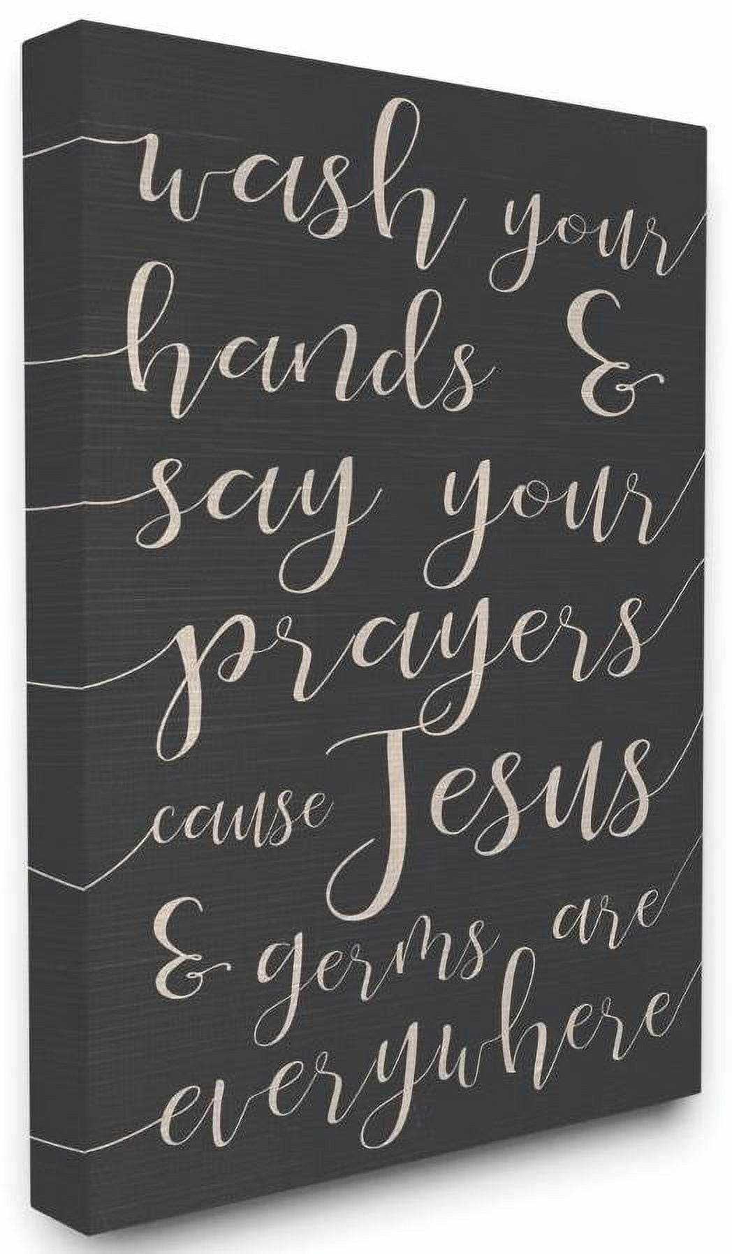 Stupell Industries Wash Your Hands Prayers Black and White Family Bathroom Word Design Canvas Wall Art by Daphne Polselli