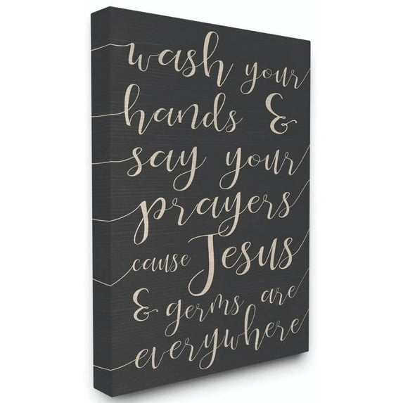 Stupell Industries Wash Your Hands Prayers Black and White Family Bathroom Word Design Canvas Wall Art by Daphne Polselli