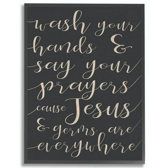 Stupell Industries Wash Your Hands Prayers Black and White Family Bathroom Word Design Framed Wall Art by Daphne Polselli