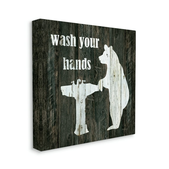 Stupell Industries Wash Your Hands Rustic Bathroom Wilderness Bear Sink Graphic Art Gallery-Wrapped Canvas Print Wall Art, 30x30, by Carol Robinson