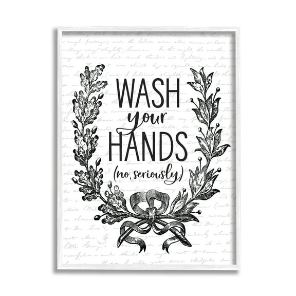 Stupell Industries Wash Your Hands Seriously Elegant Bathroom Word Design Graphic Art White Framed Art Print Wall Art, 11x14, by Lettered and Lined