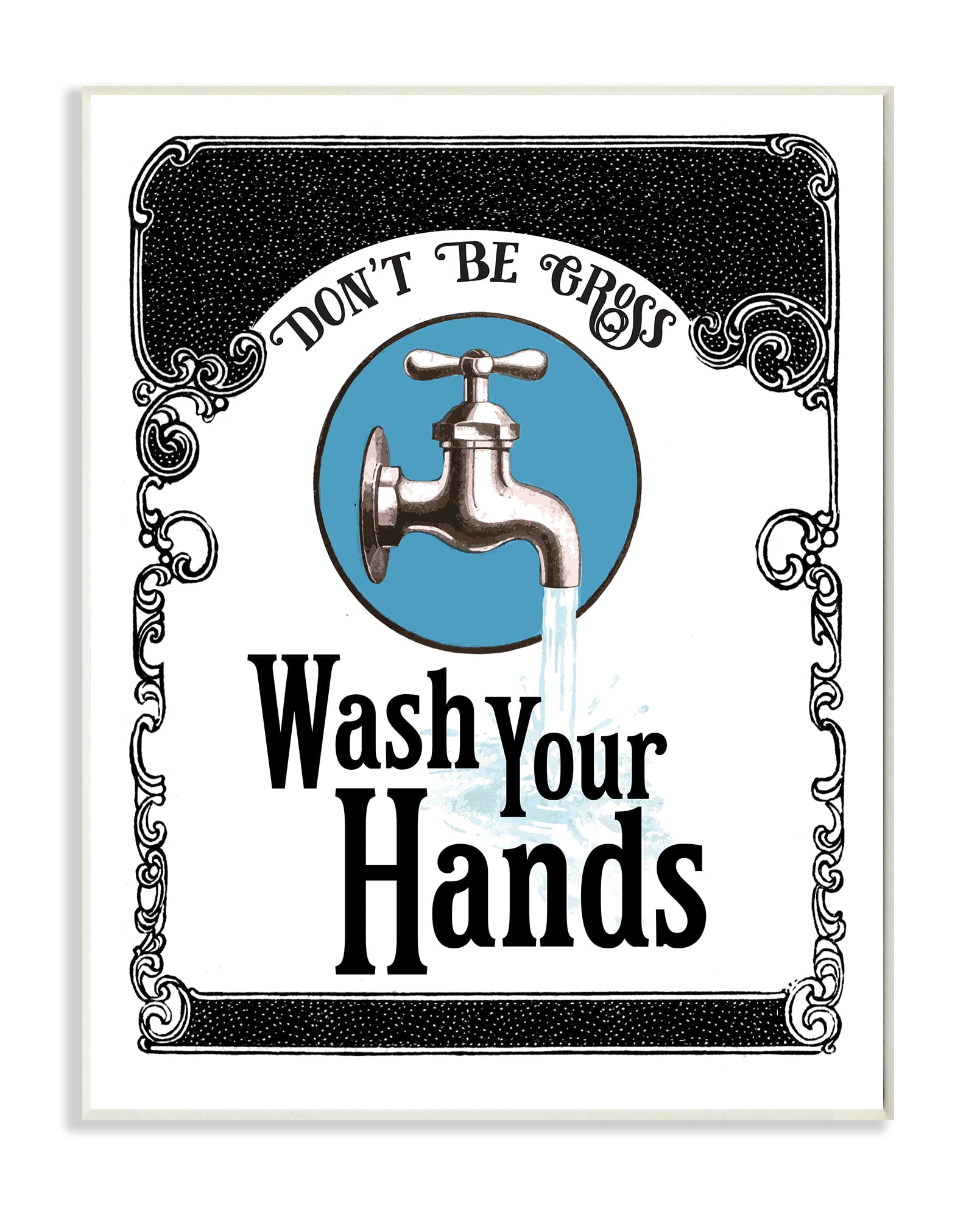 Stupell Industries Wash Your Hands Vintage Blue Black Bathroom Design Graphic Art Unframed Art Print Wall Art, 13x19, by The Saturday Evening Post