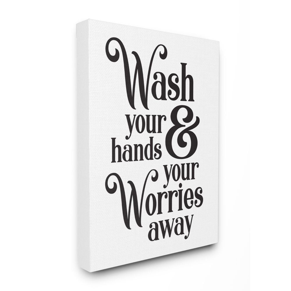 Stupell Industries Wash Your Hands and Worries Bathroom Phrase Clean Canvas Wall Art Design by Lettered and Lined, 30" x 40"