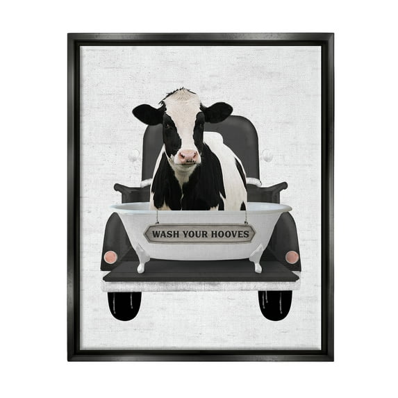 Stupell Industries Wash Your Hooves Cow Animals & Insects Painting Black Floater Framed Art Print Wall Art, 17 x 21