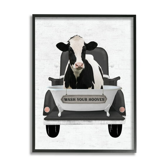 Stupell Industries Wash Your Hooves Cow Animals & Insects Painting Black Framed Art Print Wall Art, 16 x 20