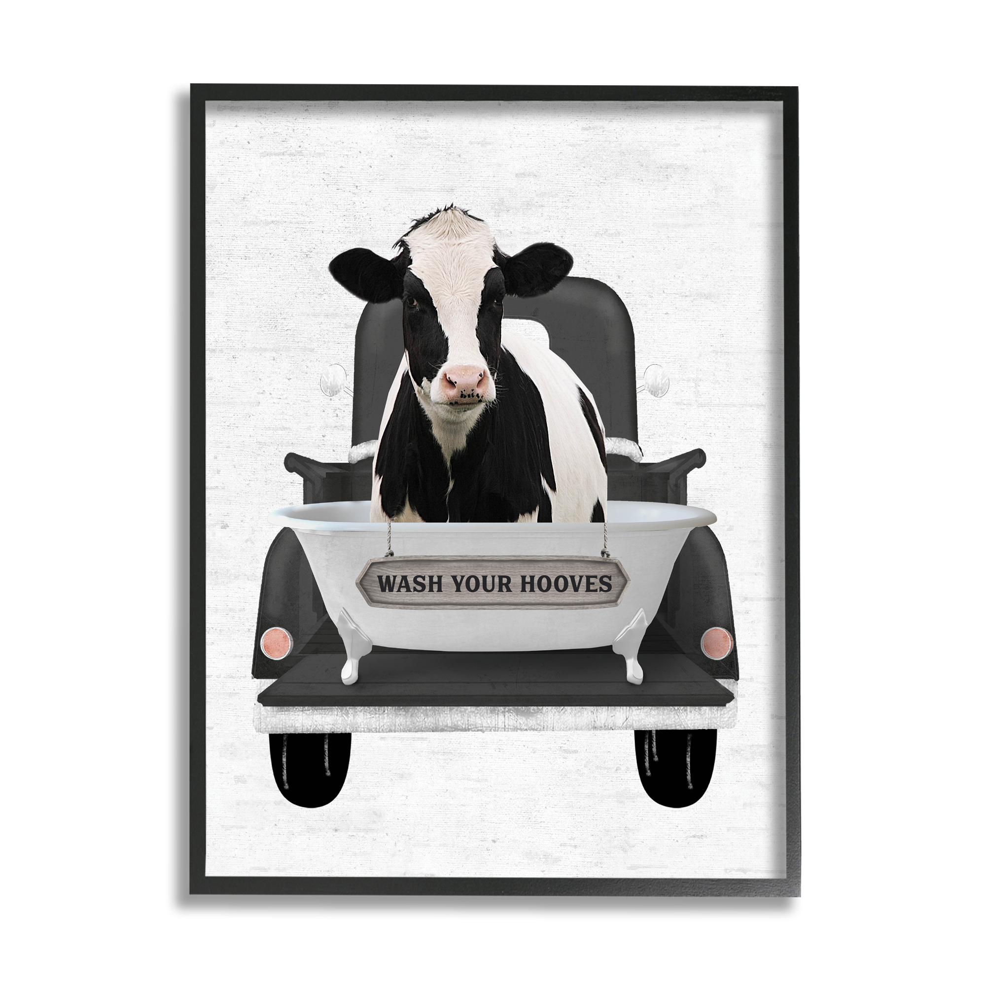 Stupell Industries Wash Your Hooves Cow Animals & Insects Painting Black Framed Art Print Wall Art, 24 x 30