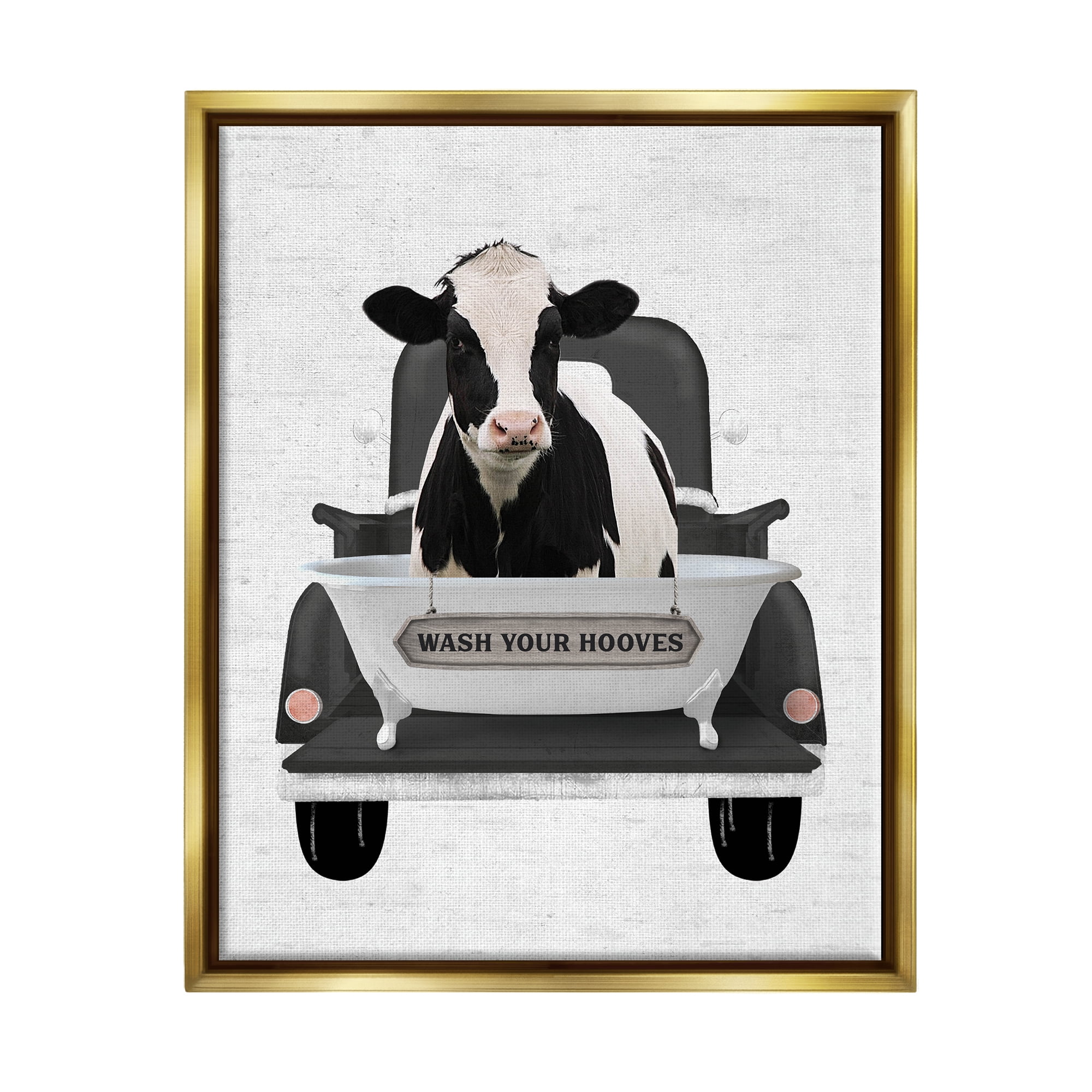 Stupell Industries Wash Your Hooves Cow Animals & Insects Painting Gold Floater Framed Art Print Wall Art, 17 x 21
