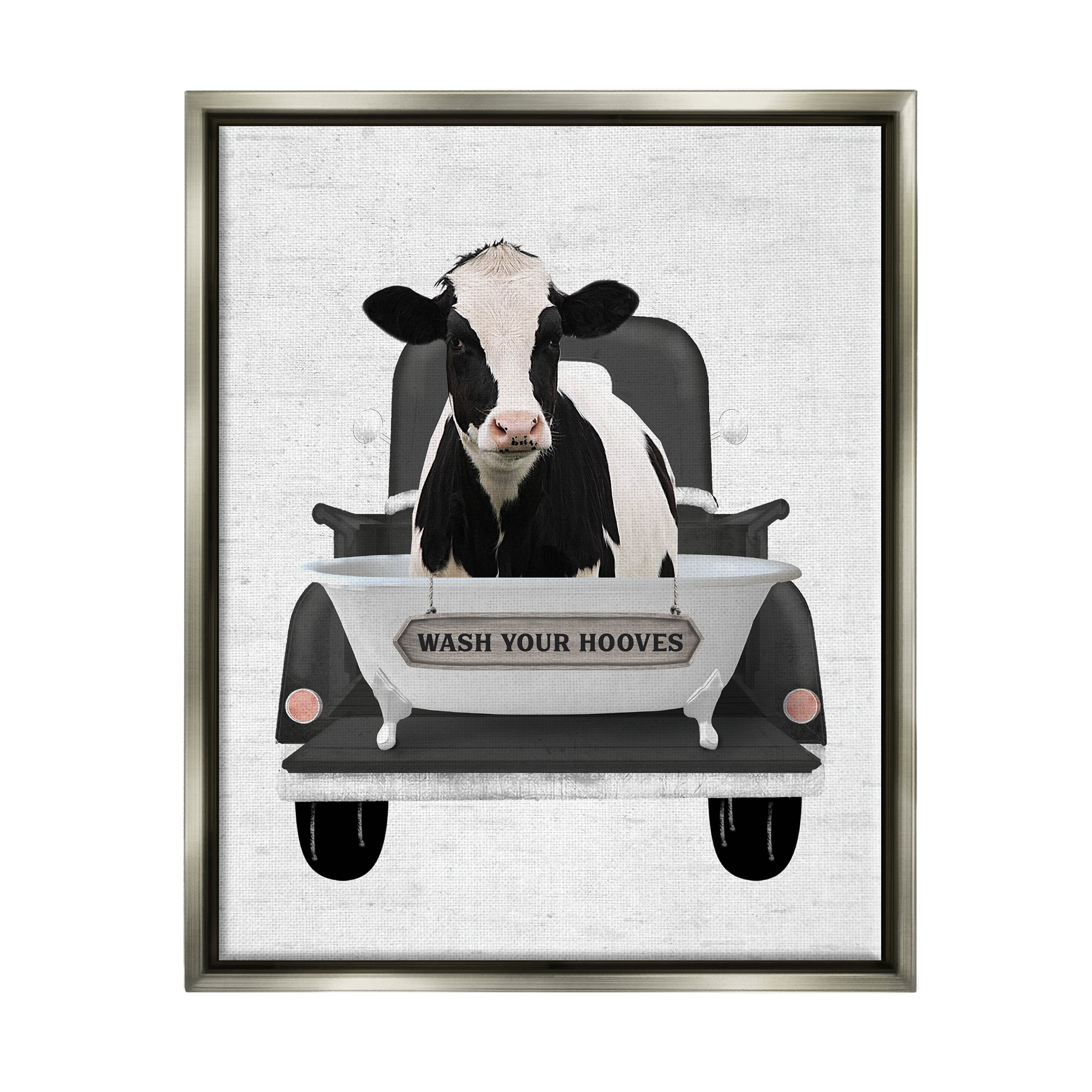 Stupell Industries Wash Your Hooves Cow Animals & Insects Painting Gray Floater Framed Art Print Wall Art, 25 x 31