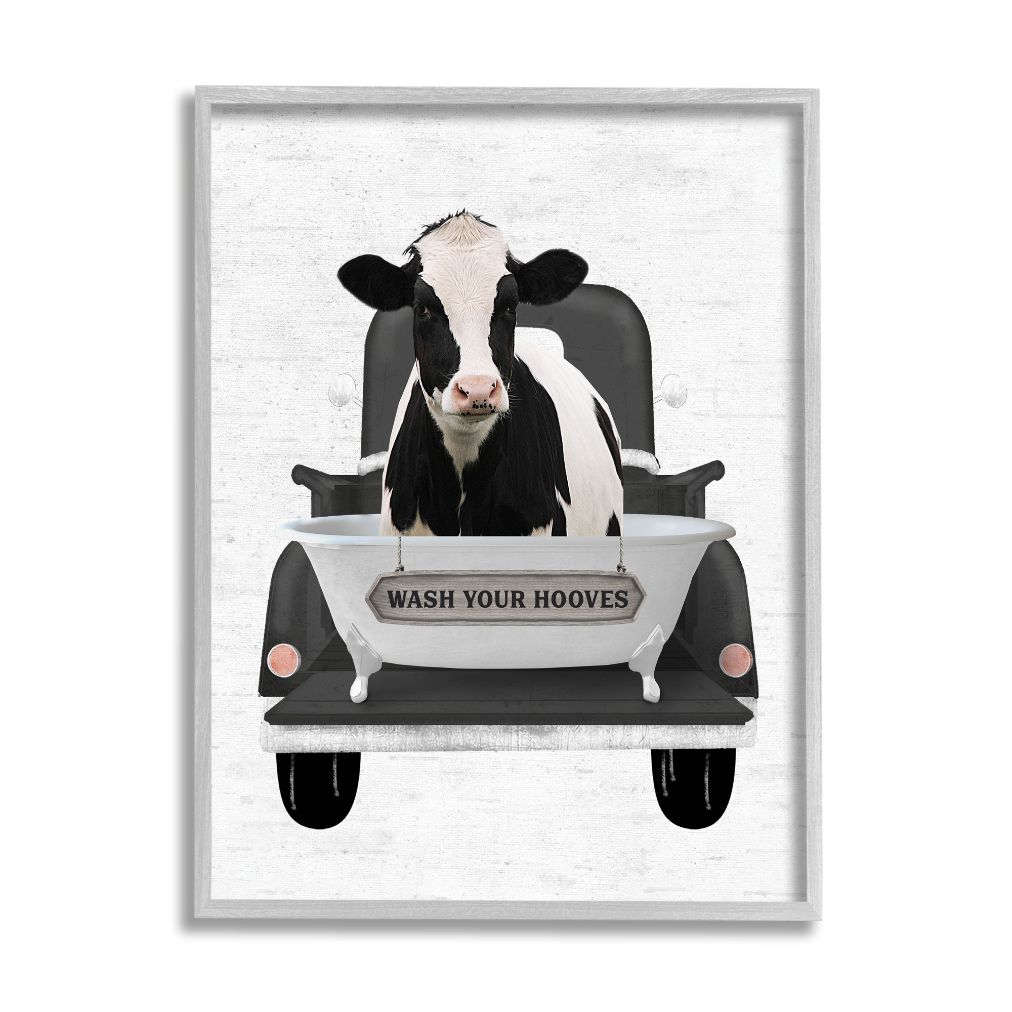 Stupell Industries Wash Your Hooves Cow Animals & Insects Painting Gray Framed Art Print Wall Art, 24 x 30