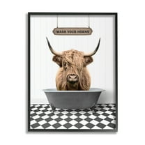 Stupell Industries Wash Your Horns Bathroom Animals & Insects Painting Black Framed Art Print Wall Art, 11 x 14