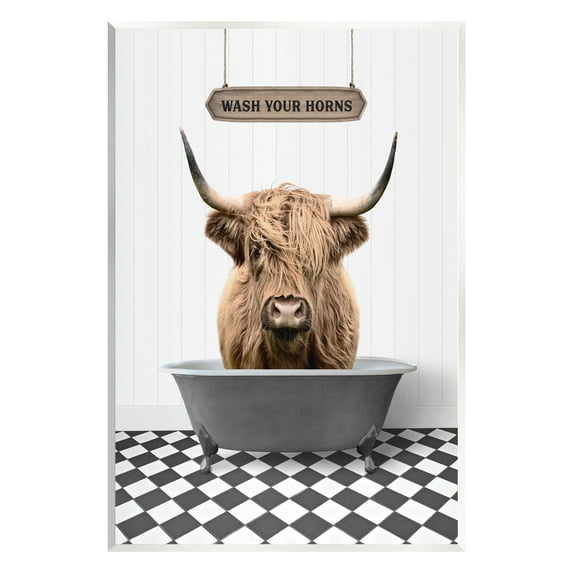 Stupell Industries Wash Your Horns Bathroom Animals & Insects Painting Unframed Art Print Wall Art, 10 x 15