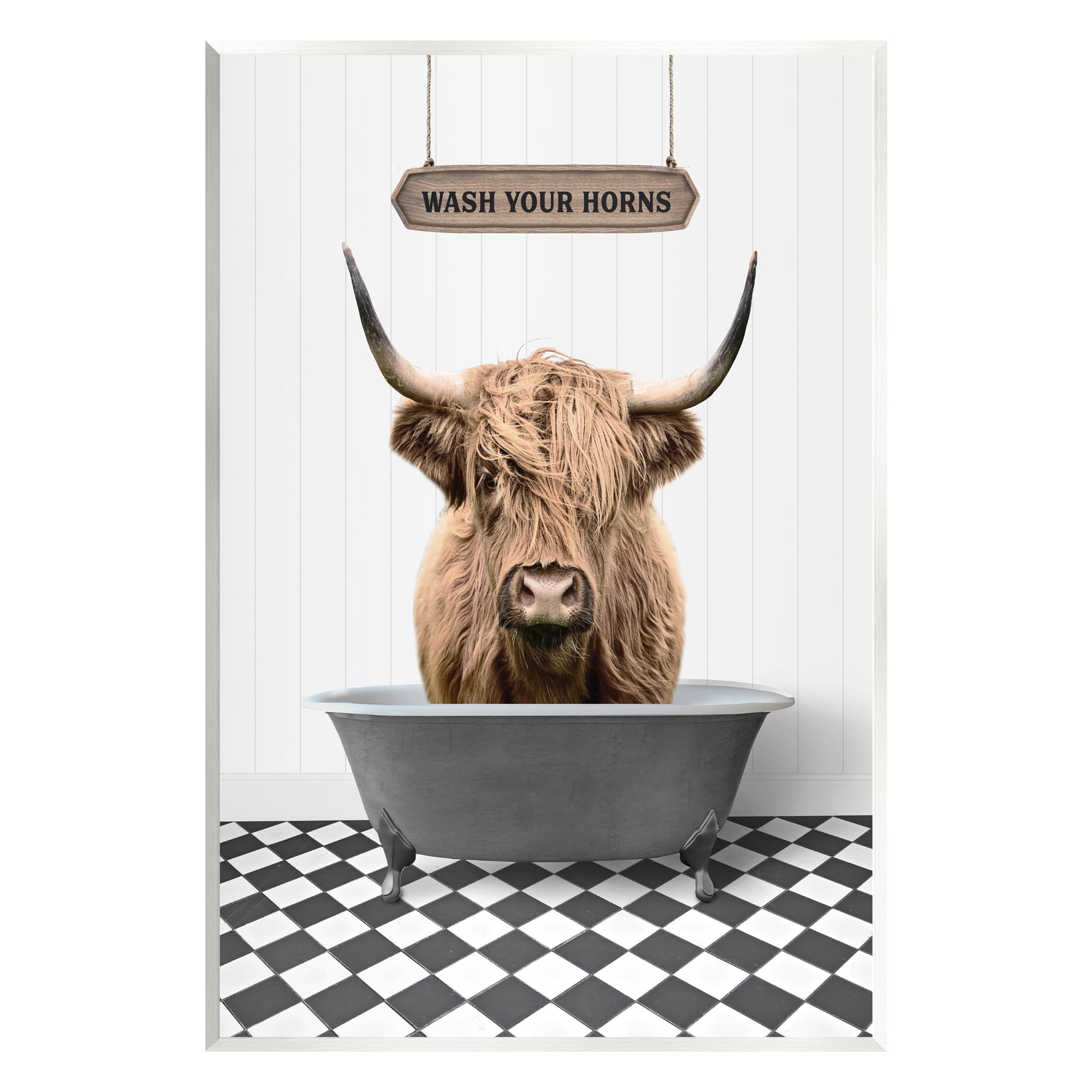 Stupell Industries Wash Your Horns Bathroom Animals & Insects Painting Unframed Art Print Wall Art, 13 x 19