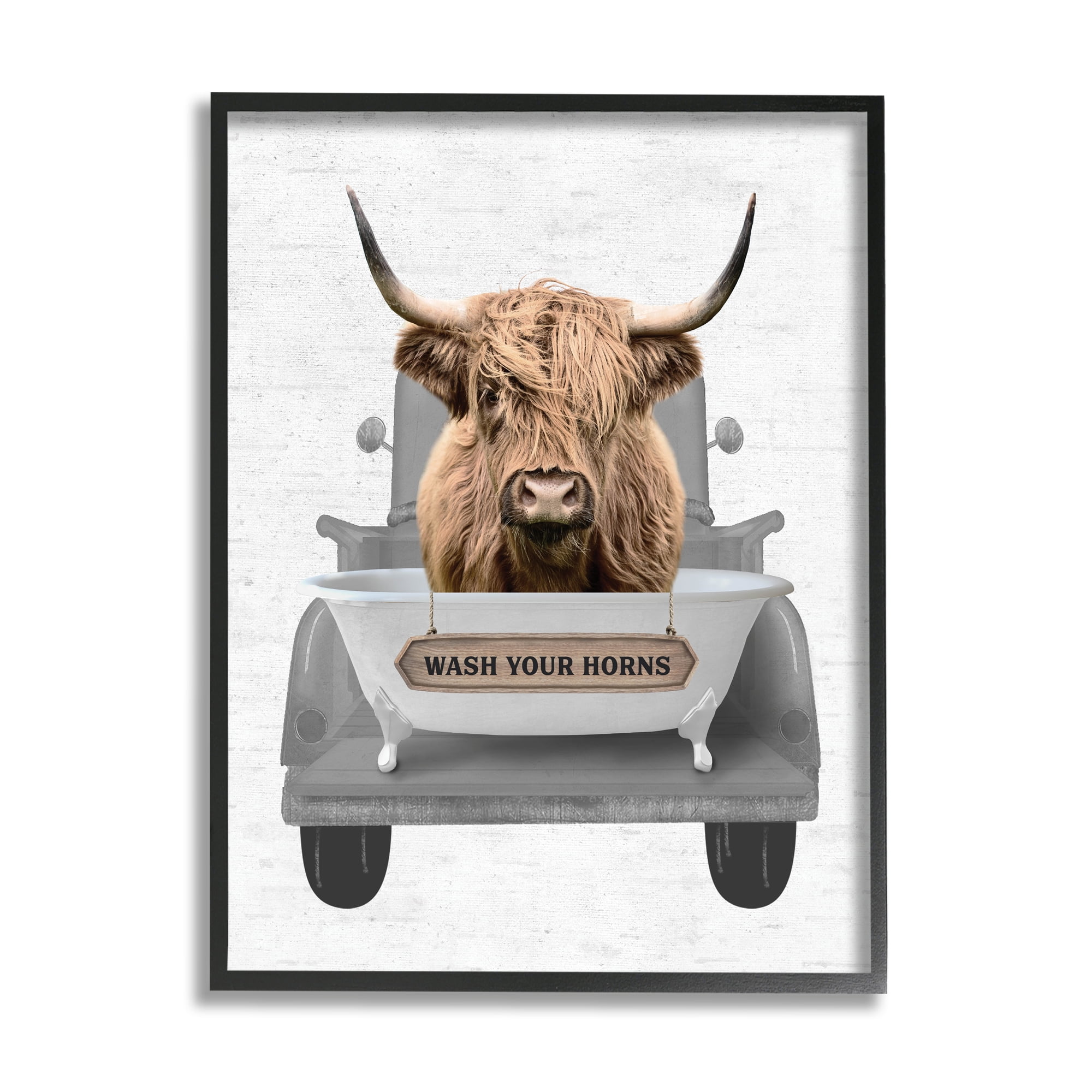 Stupell Industries Wash Your Horns Cattle Animals & Insects Painting Black Framed Art Print Wall Art, 11 x 14