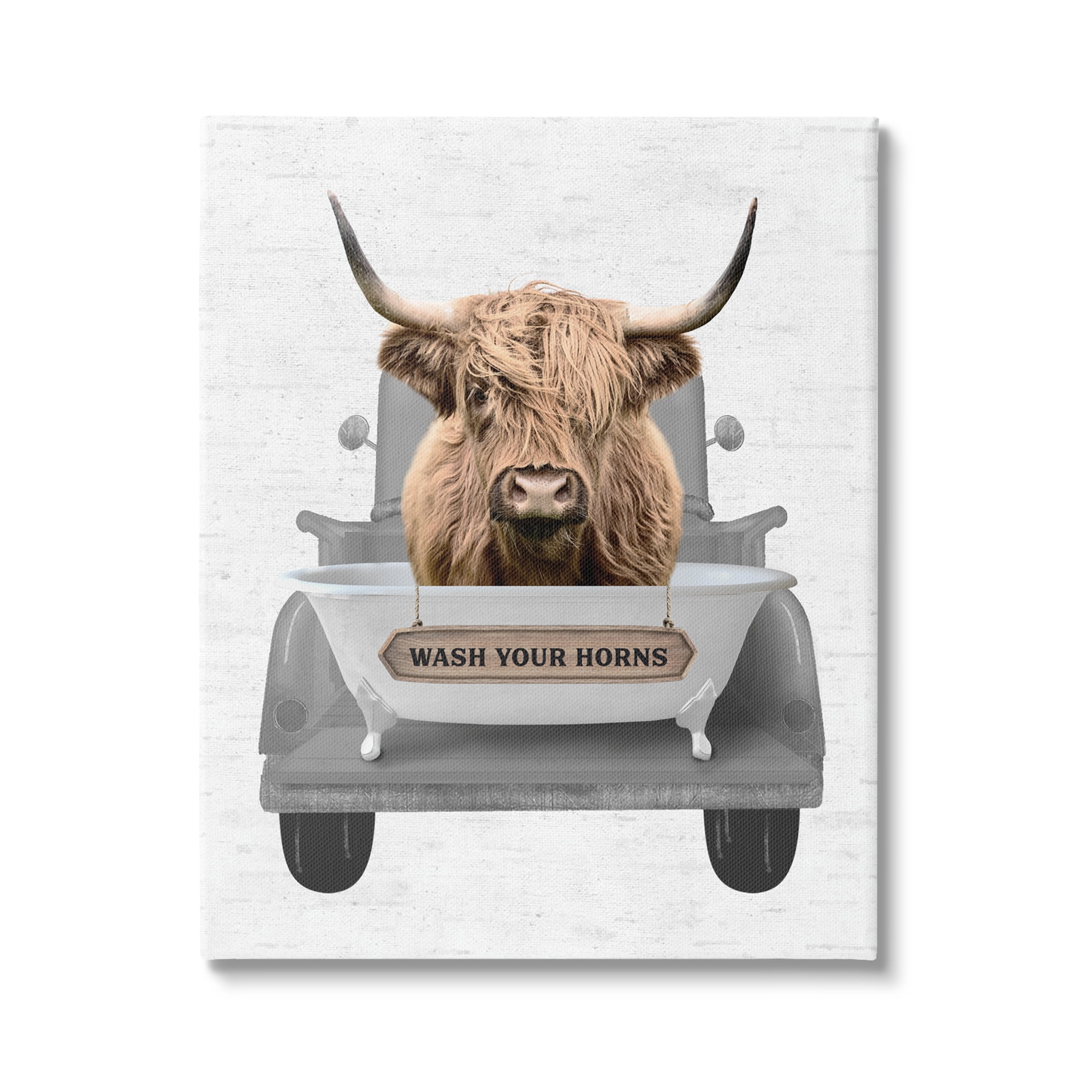 Stupell Industries Wash Your Horns Cattle Animals & Insects Painting Gallery Wrapped Canvas Print Wall Art, 24 x 30
