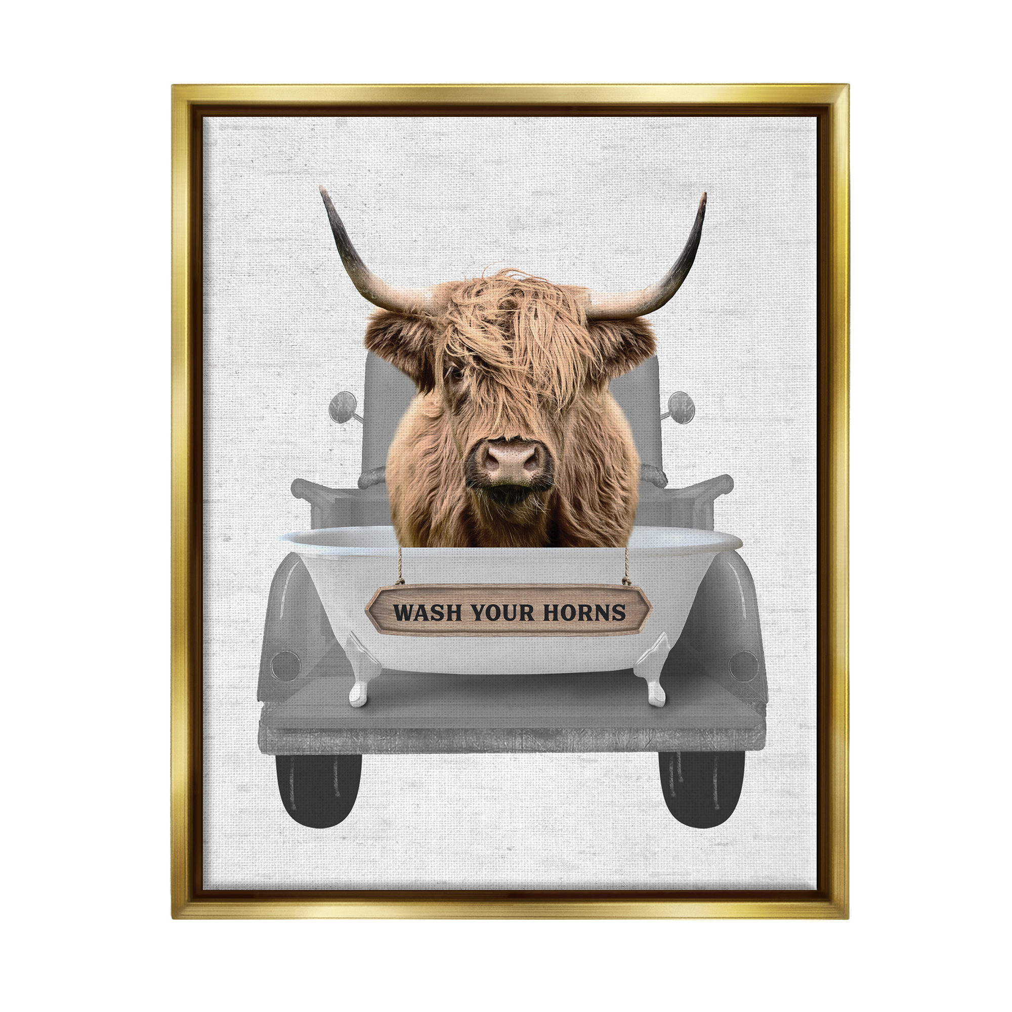 Stupell Industries Wash Your Horns Cattle Animals & Insects Painting Gold Floater Framed Art Print Wall Art, 17 x 21