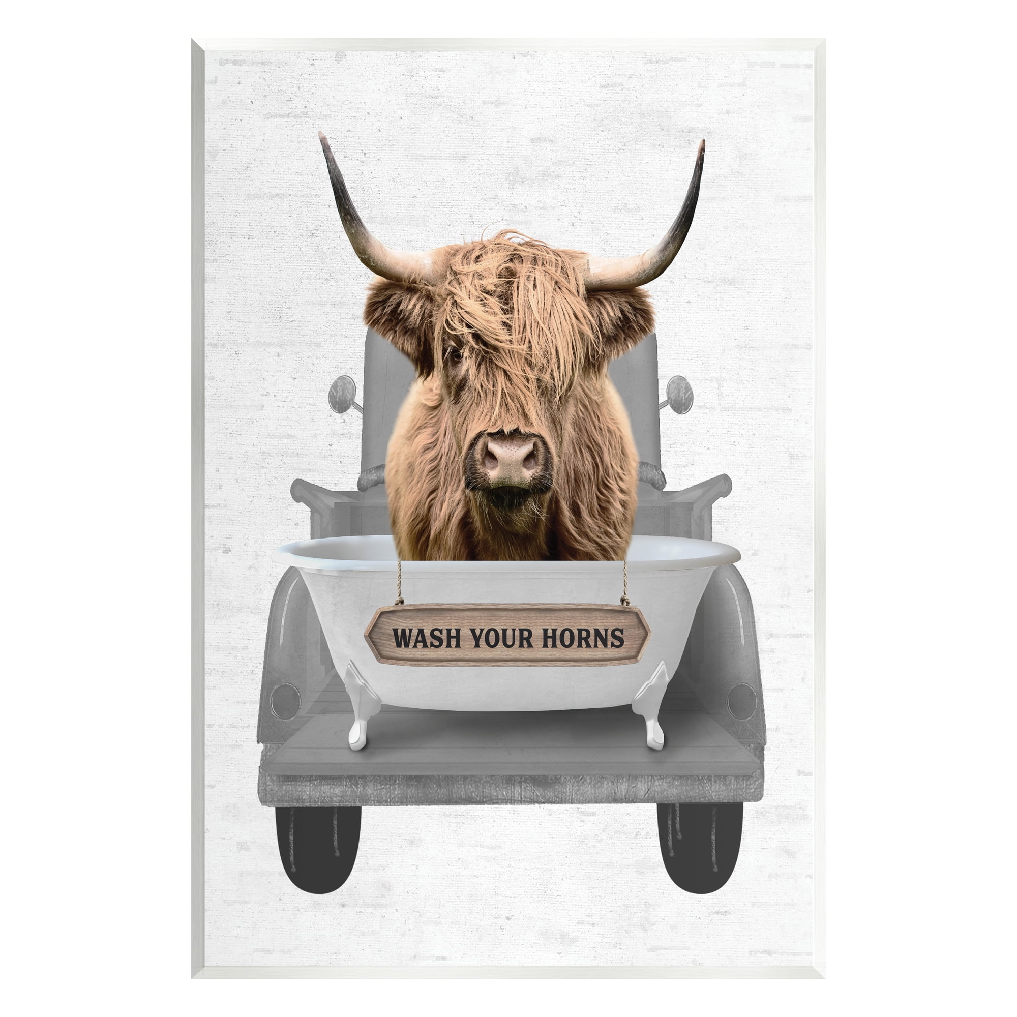 Stupell Industries Wash Your Horns Cattle Animals & Insects Painting Unframed Art Print Wall Art, 13 x 19