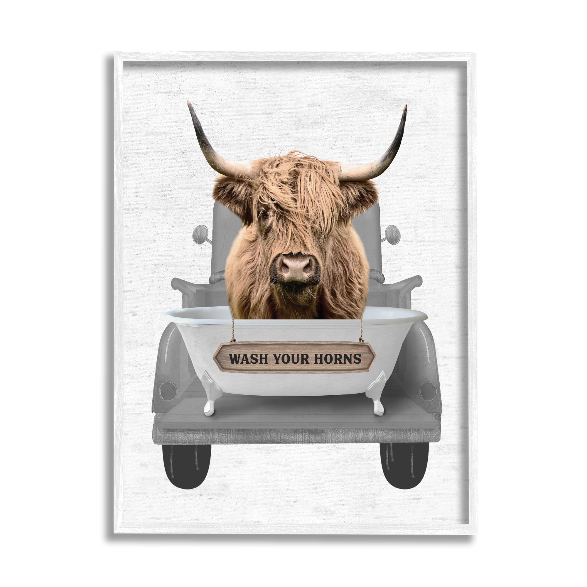 Stupell Industries Wash Your Horns Cattle Animals & Insects Painting White Framed Art Print Wall Art, 11 x 14