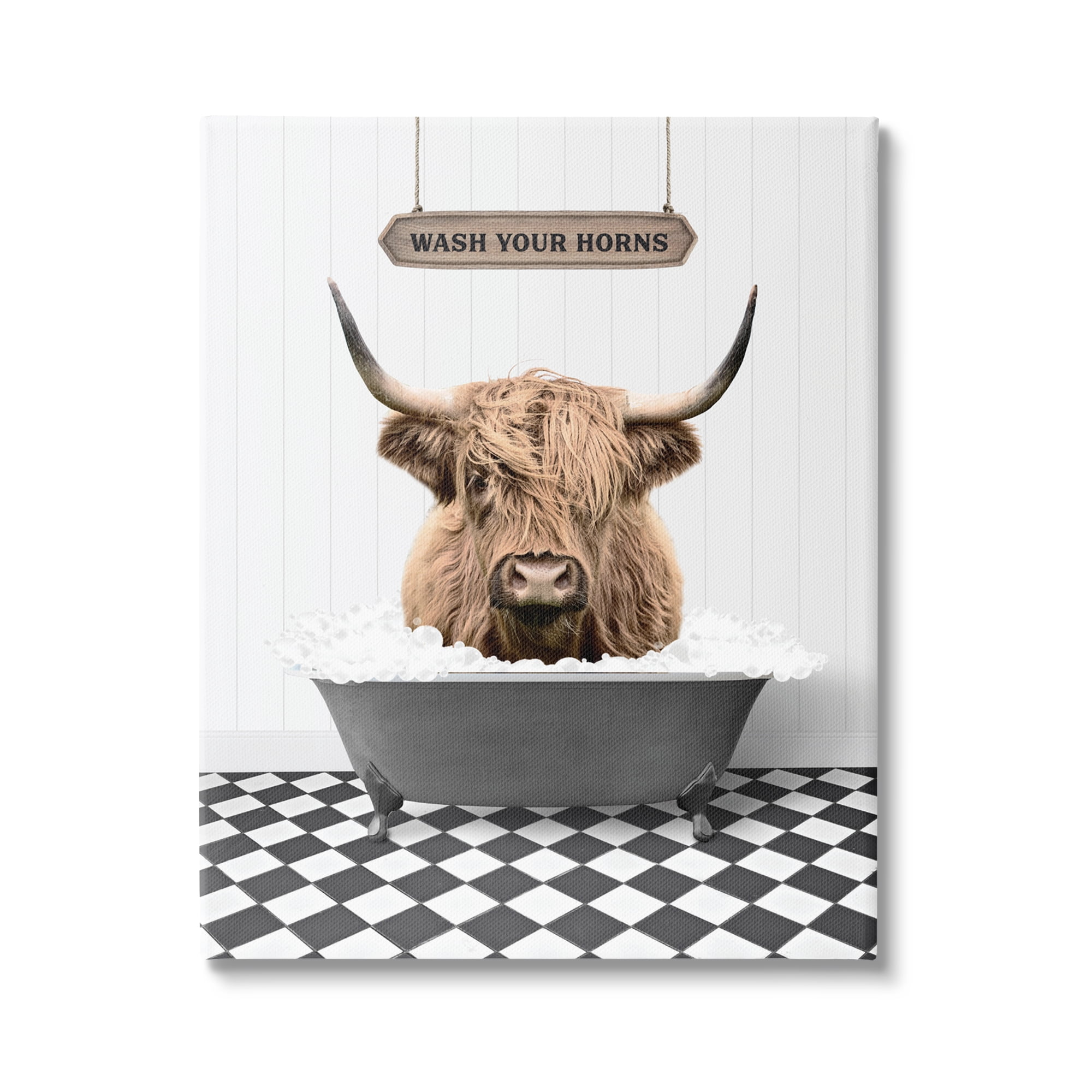 Stupell Industries Wash Your Horns Phrase Animals & Insects Painting Gallery Wrapped Canvas Print Wall Art, 24 x 30