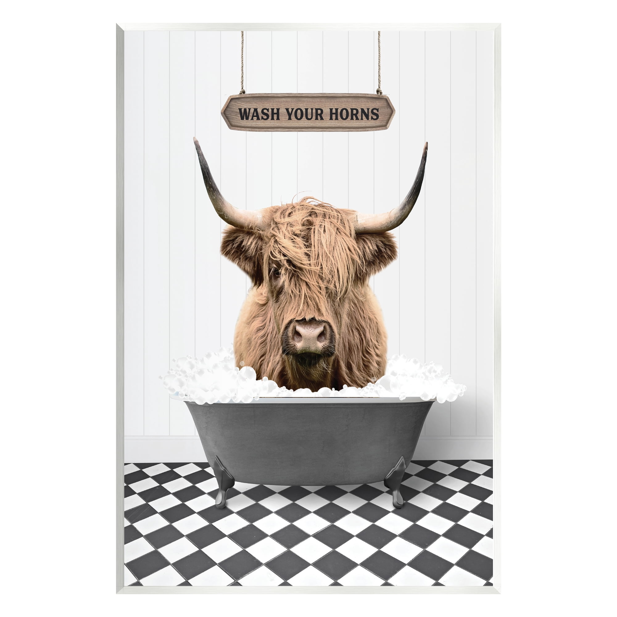 Stupell Industries Wash Your Horns Phrase Animals & Insects Painting Unframed Art Print Wall Art, 10 x 15