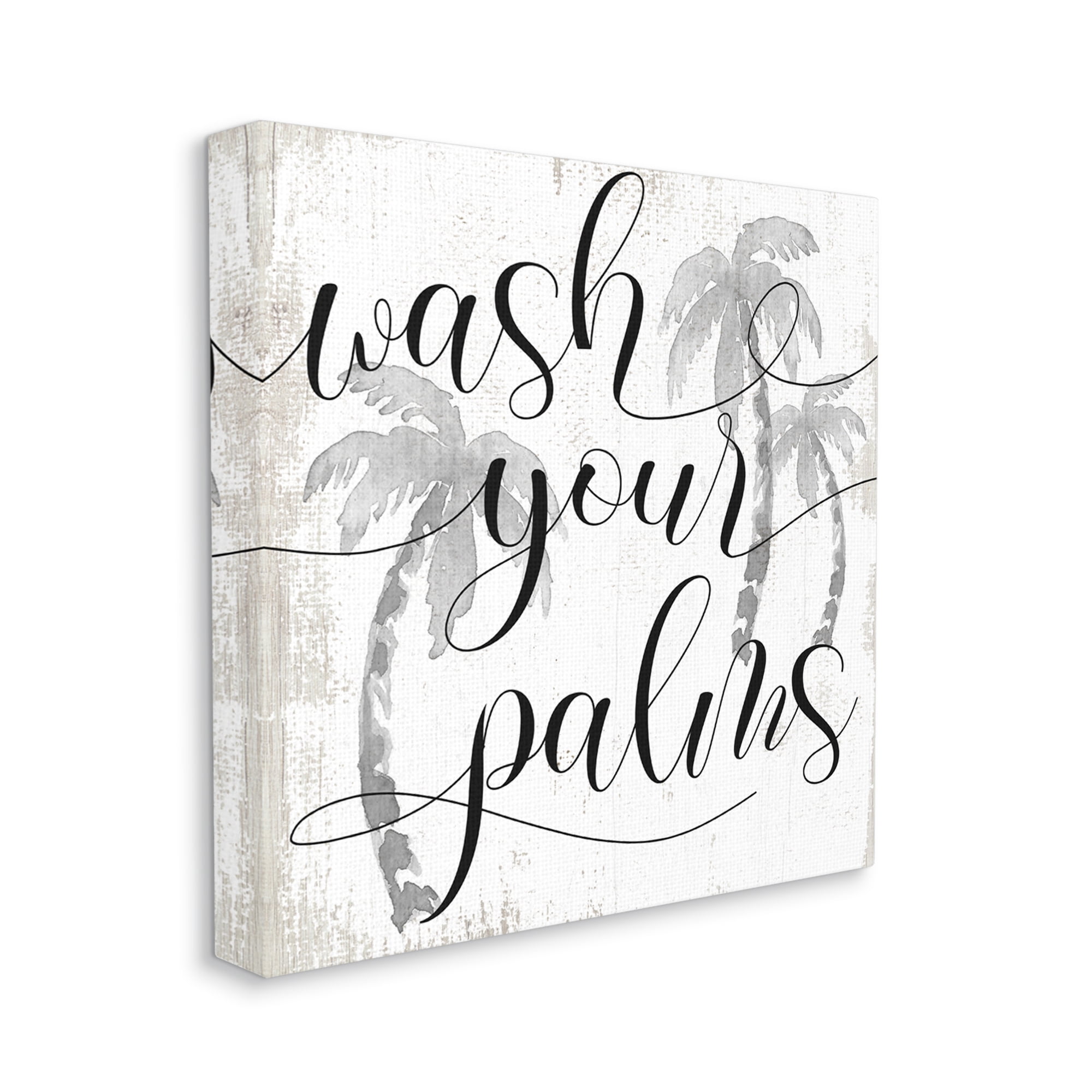 Stupell Industries Wash Your Palms Phrase Distressed Tropical Pun Inspirational Painting Gallery Wrapped Canvas Art Print Wall Art, 30 x 30