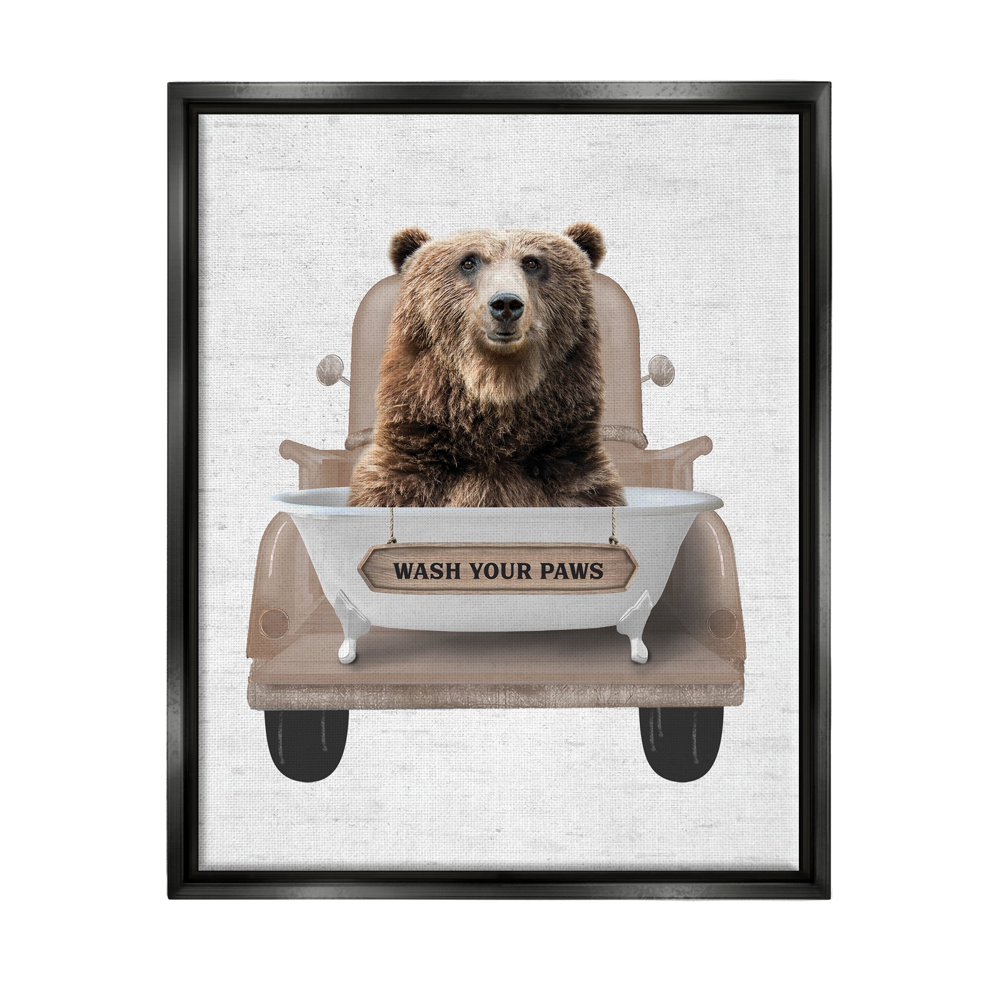 Stupell Industries Wash Your Paws Bear Animals & Insects Painting Black Floater Framed Art Print Wall Art, 25 x 31