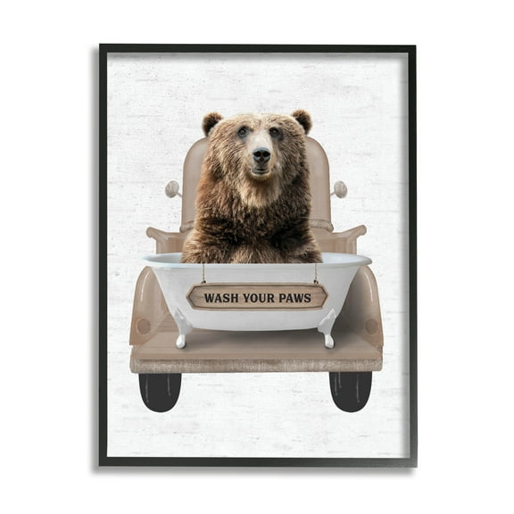 Stupell Industries Wash Your Paws Bear Animals & Insects Painting Black Framed Art Print Wall Art, 11 x 14