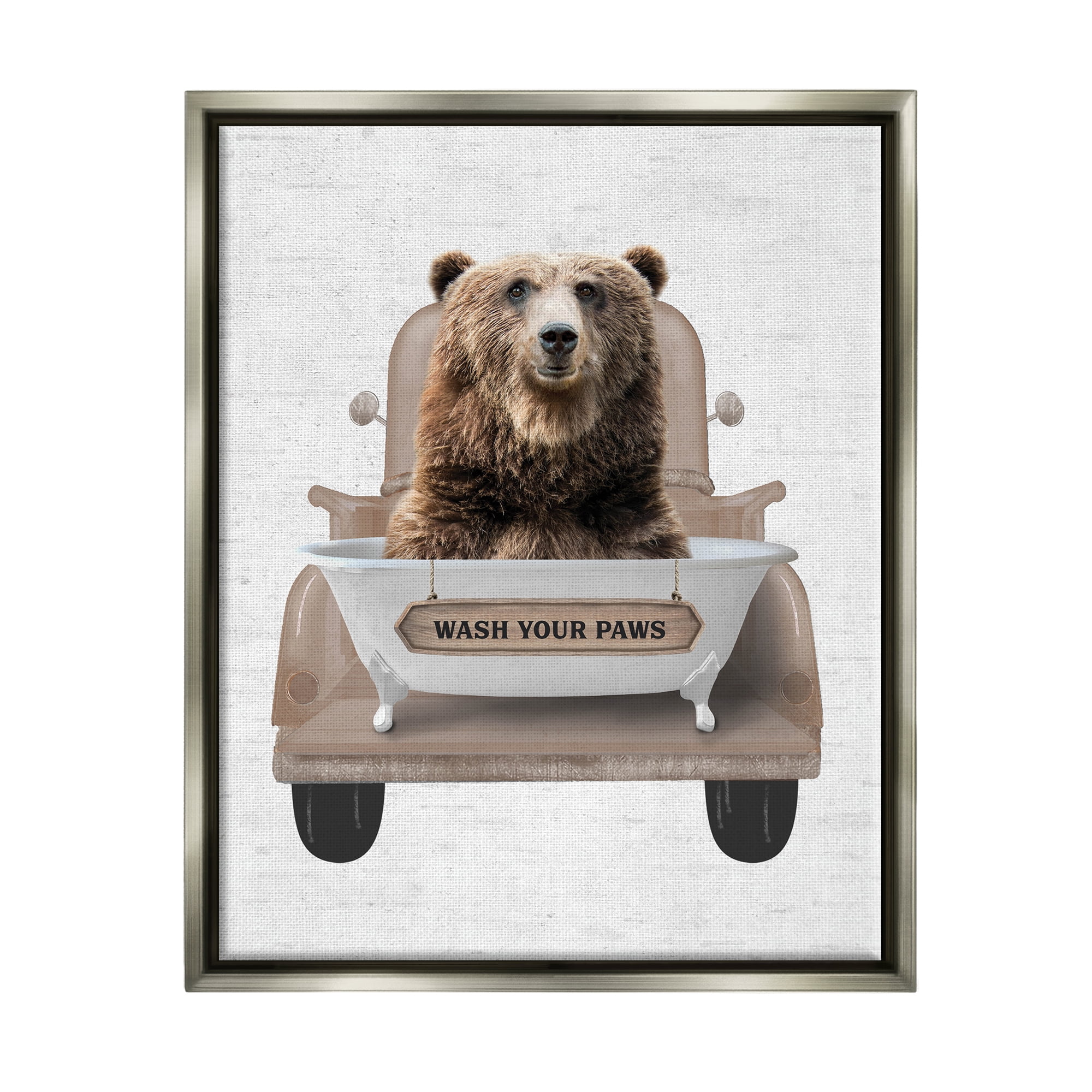 Stupell Industries Wash Your Paws Bear Animals & Insects Painting Gray Floater Framed Art Print Wall Art, 17 x 21