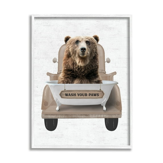 Stupell Industries Wash Your Paws Bear Animals & Insects Painting White Framed Art Print Wall Art, 11 x 14